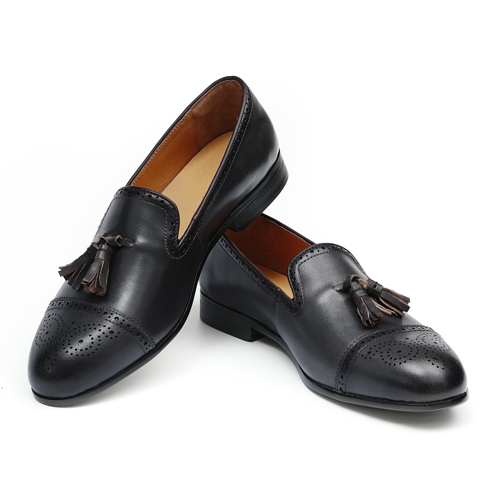 Mocasines Casuales Negocios con Borlas para Hombre Brogues Retro Transpirables Zapatos de Vestir Slip On en Cuero