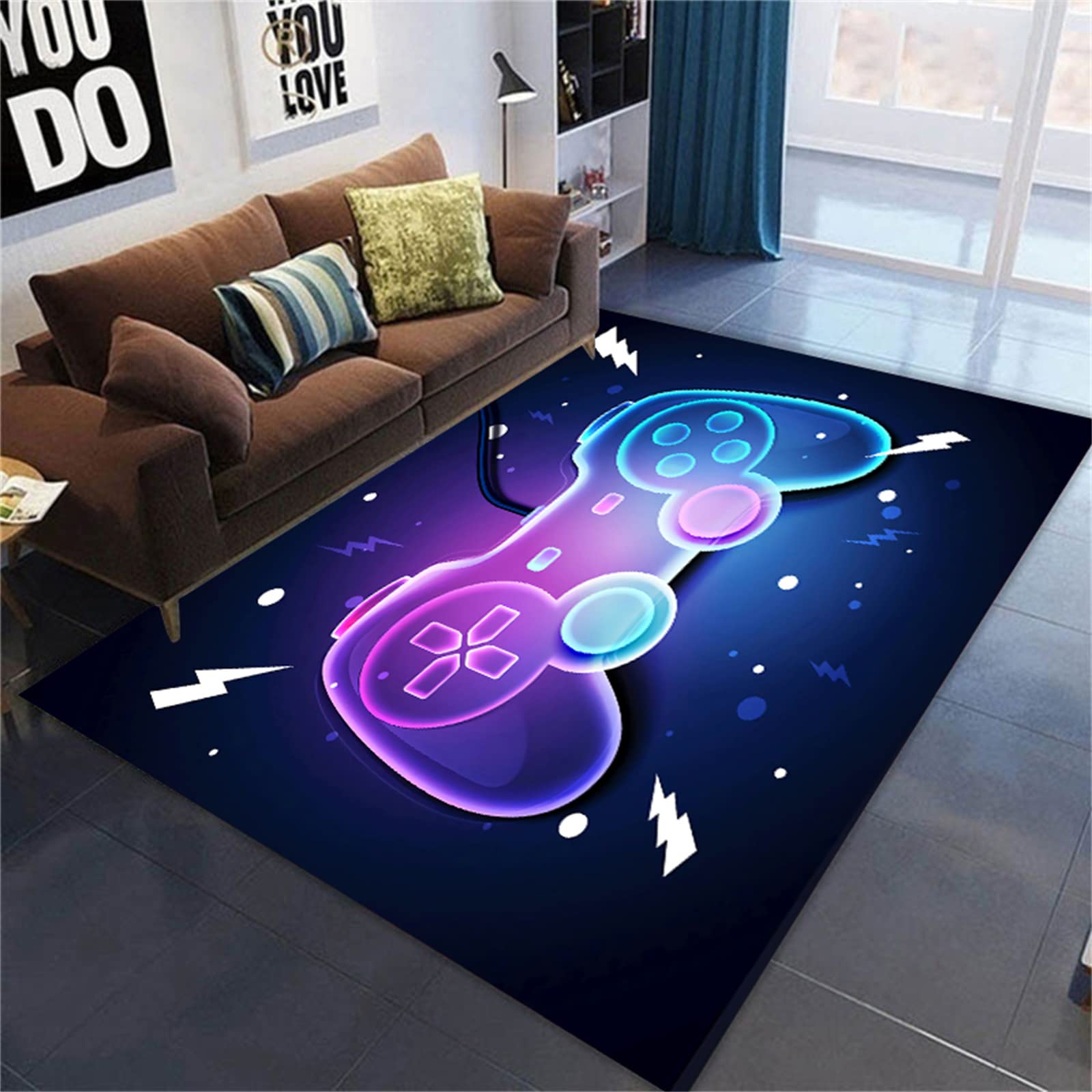 Alfombra Grande Con Diseño De Mandos De Videojuego - Tamaño 140x200 Cm, Antideslizante, Para Sala O Dormitorio