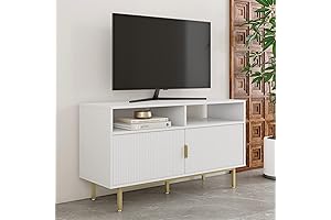 Nathan James White and Gold Jacklyn TV Stand with Entertainment Cabinet Storage