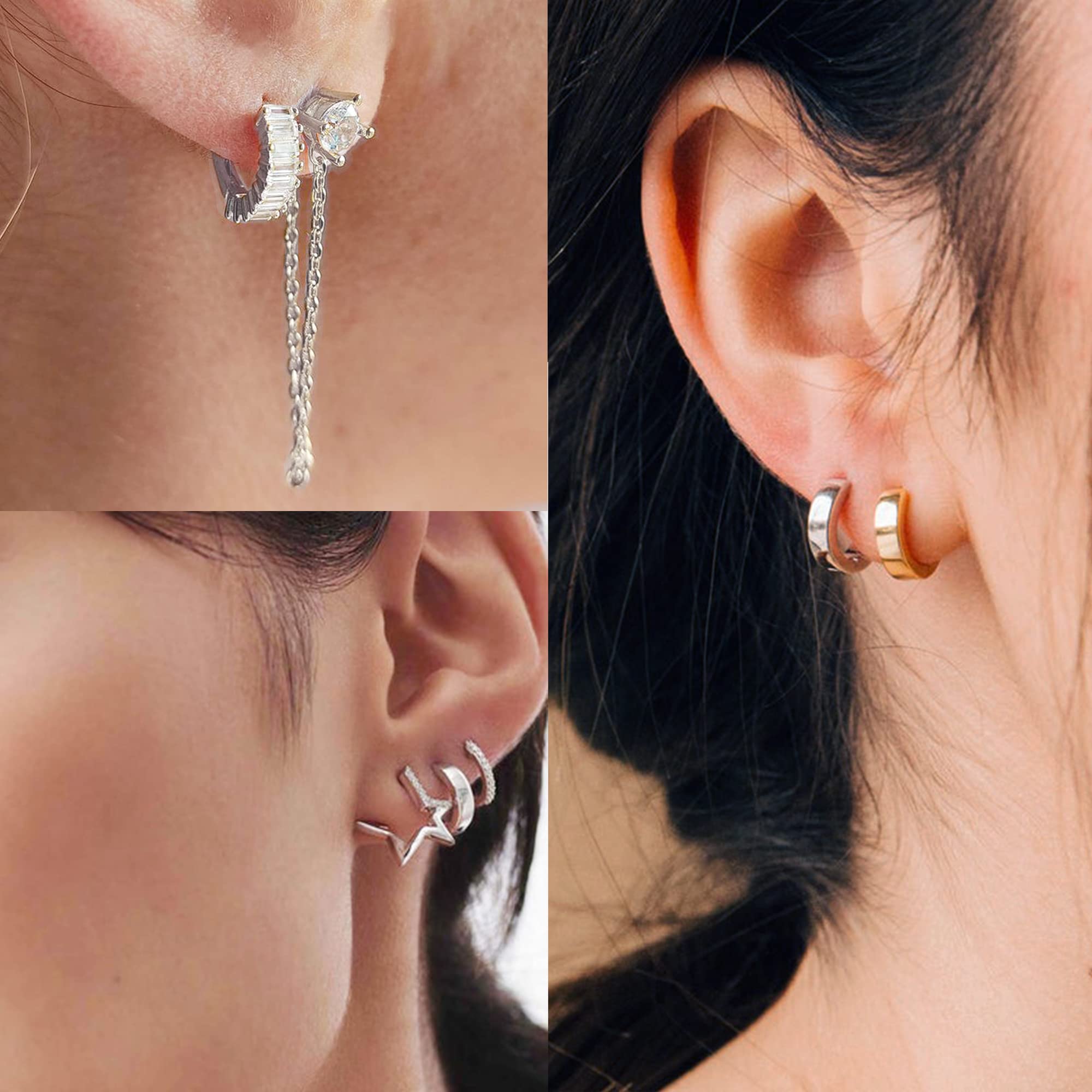 ALEXCRAFT 4 Paia Orecchini a Cerchio Argento 925 in Oro 14K/Oro Ipoallergenici per Fori Multipli con Confezione