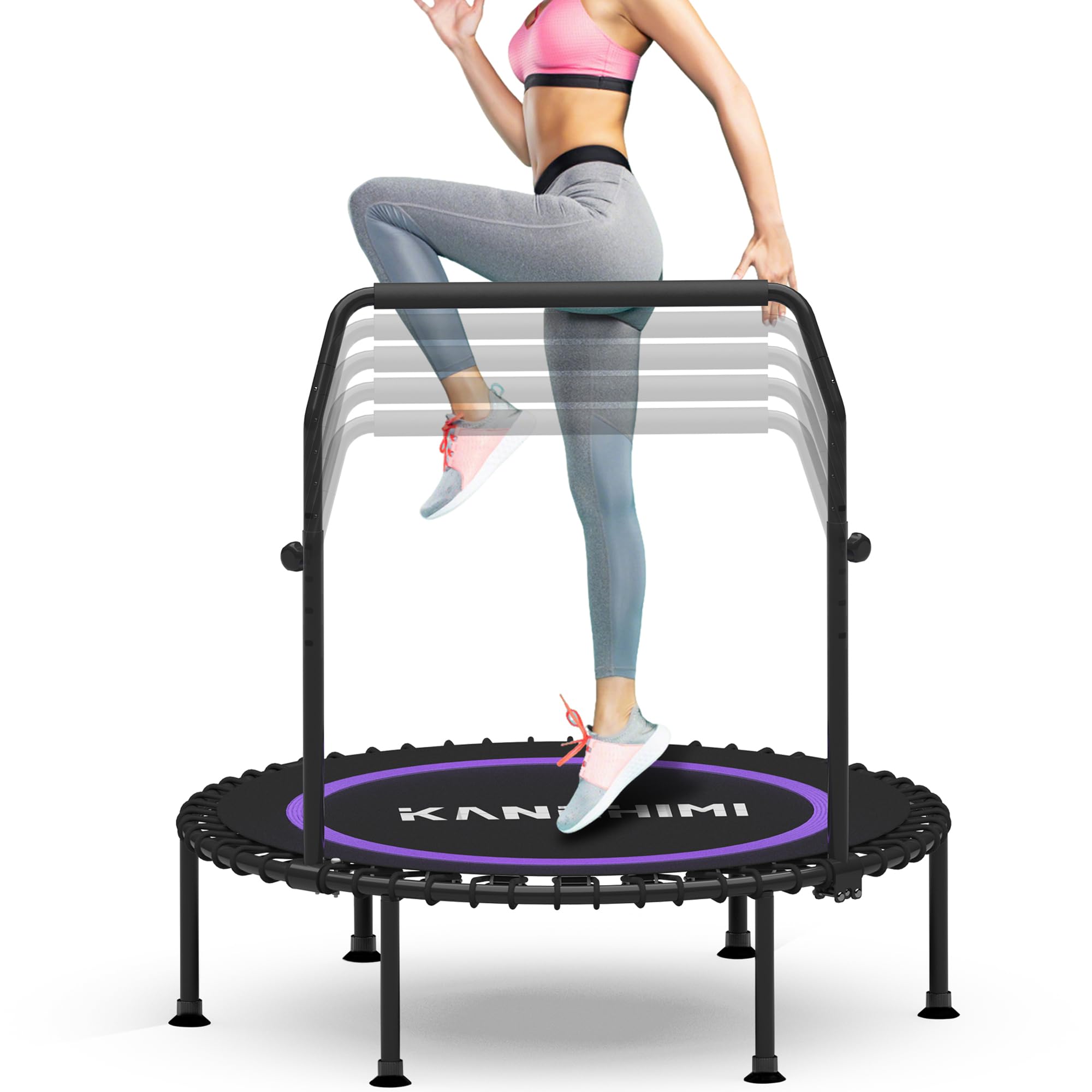450/550LBS Mini Rebounder Trampoline for Adults with Bar, 40" /48" Fitness Trampoline Adjustable Foam Handle, Stable&Quiet Exercise Rebounder for Adults Indoor/Outdoor Workout(Purple, 550LBS)