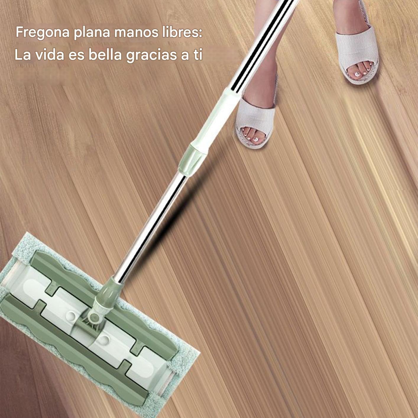 Mopa Plana De Microfibra Fregadora, 7 Almohadillas, Mango Telescópico | Mopa Giratoria 360 Grados para Seco y Húmedo Mantenimiento Diario Hogar Baño Cocina Tarima Azulejos Grandes Áreas