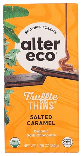 Alter Eco Barra fina de trufa de caramelo salado de chocolate negro, sin edulcorante artificial, 2.96 onzas (paquete de 12)
