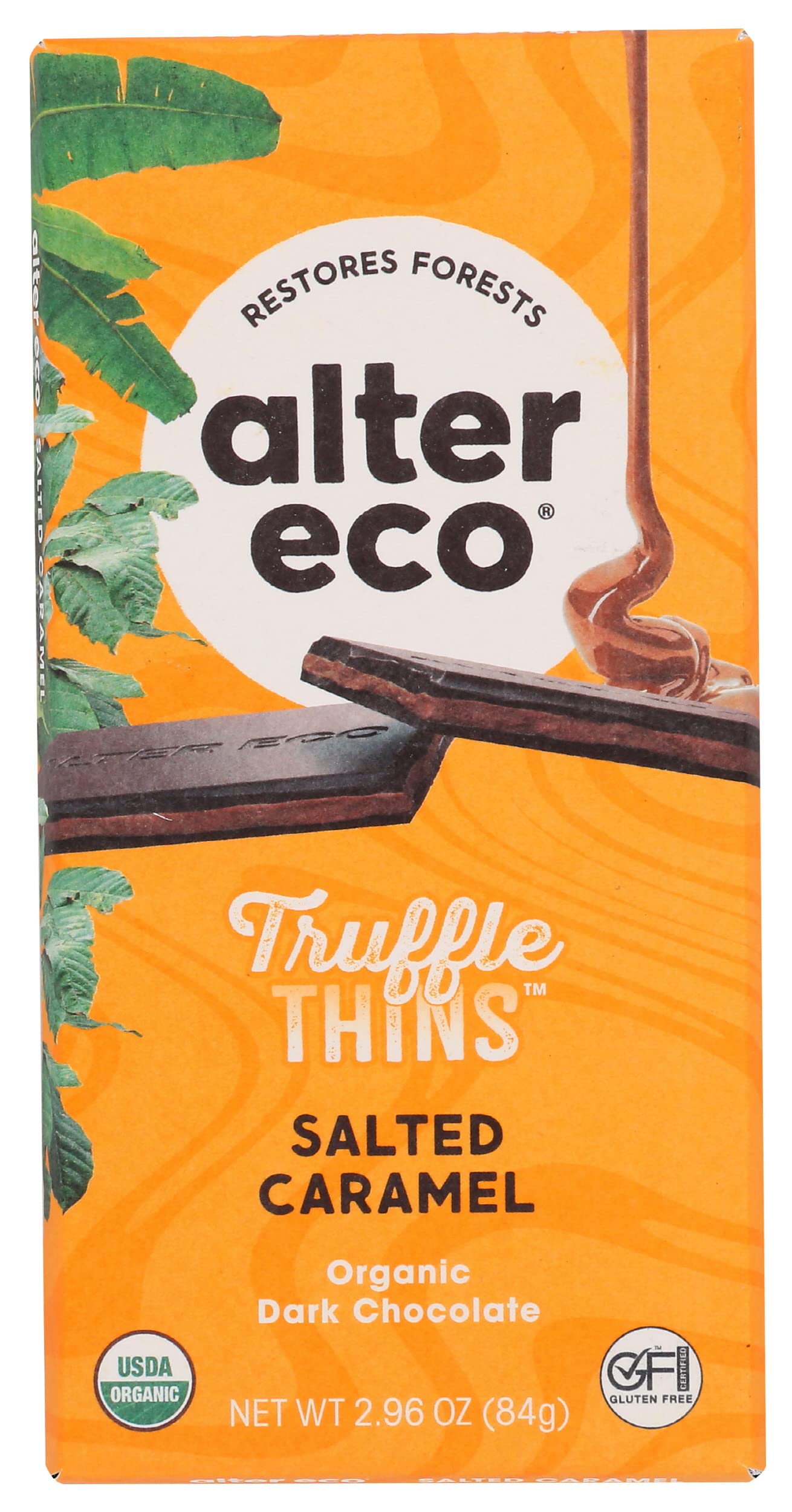 Alter EcoOrganic Dark Chocolate Salted Caramel Truffle Thins Bar, No Artificial Sweetener, 2.96 Ounce (Pack of 12)