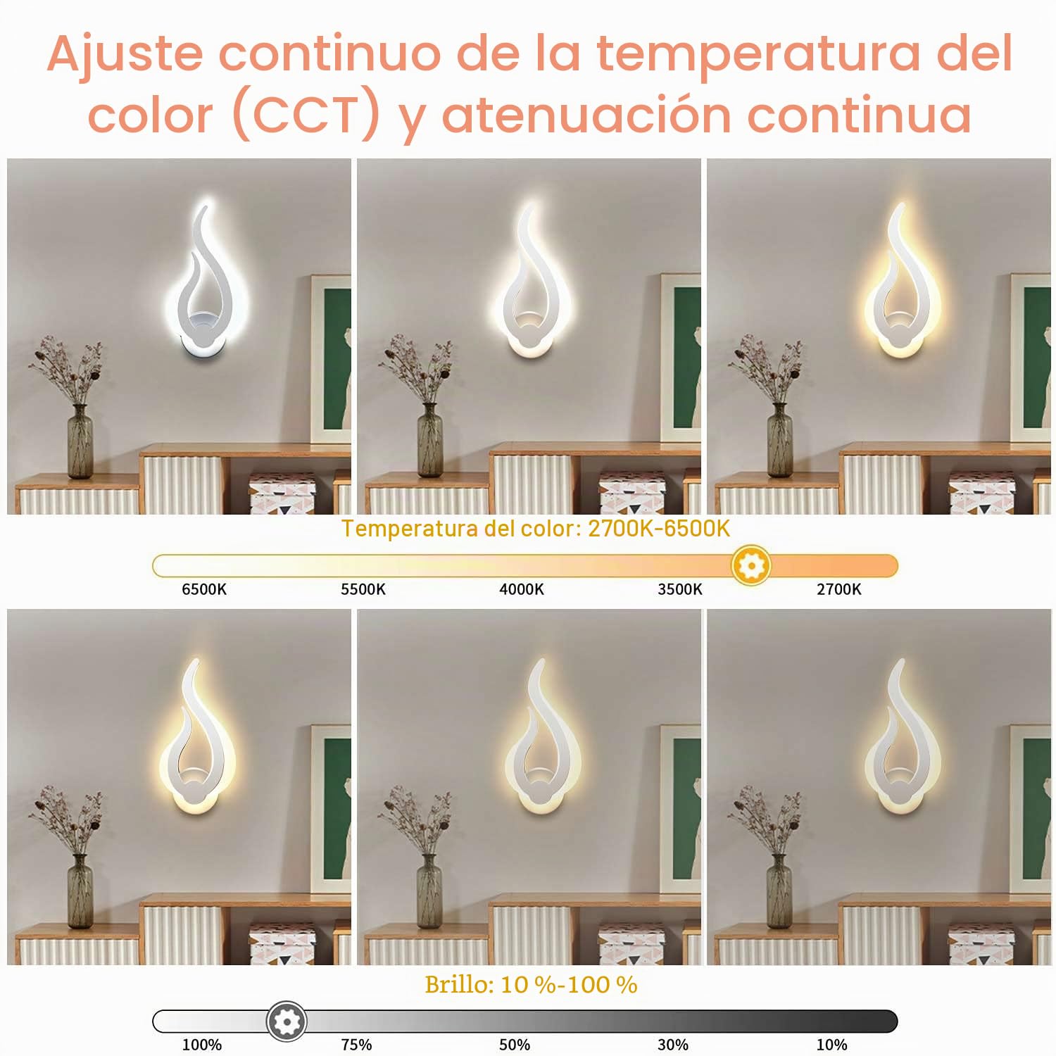 Lightess 2 Piezas Apliques de Pared LED Regulable Inteligente 2.4G Lámpara de Pared Control de Aplicaciones y Control Remoto Luz Interior Moderna Brillo Ajustable para Sala, Escalera, (2700K-6500K) | Luz de Pared 2.4G, 2700K-6500K Brillo Ajustable, Contro