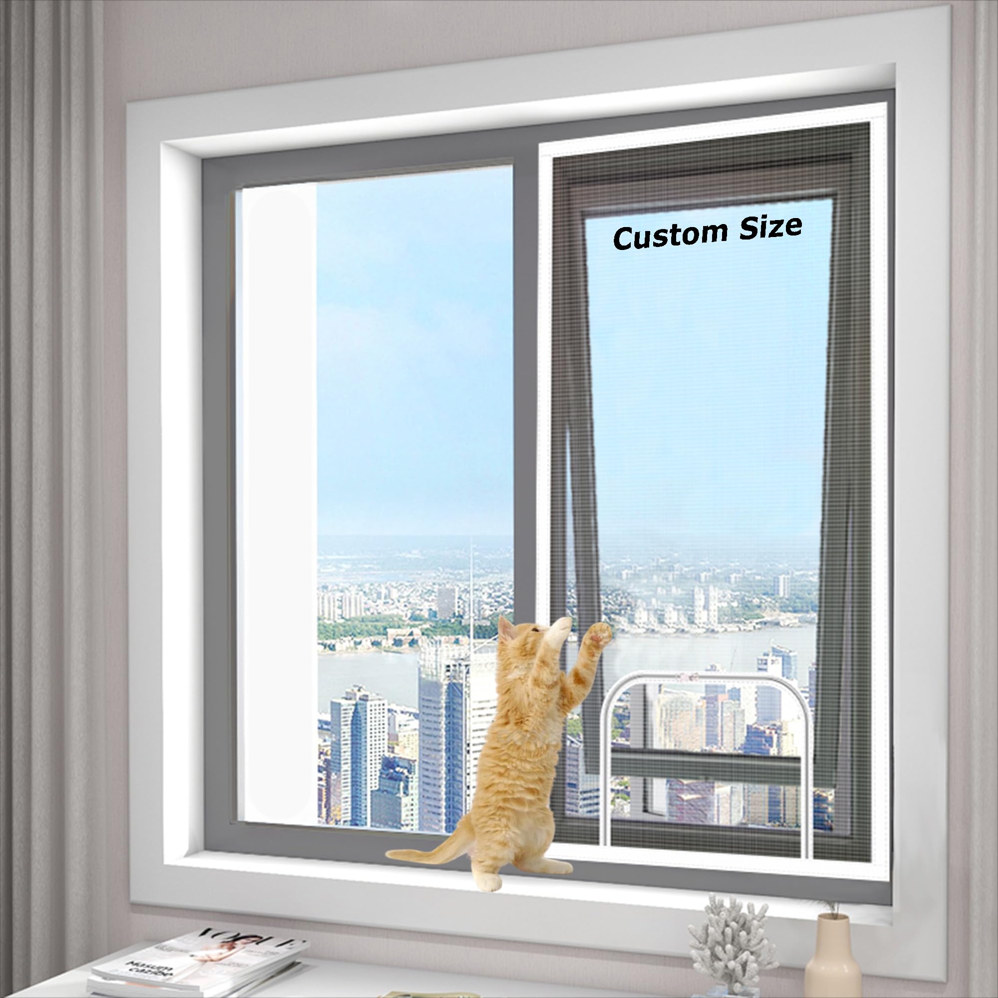 Hruile Multicolor Custom Size Window Protection For Cats, Self-Adhesive Cat Window Screen Safety Net, Anti Bug Fly Screen Netting, Balcony Window Patio Guard Mesh With Zipper