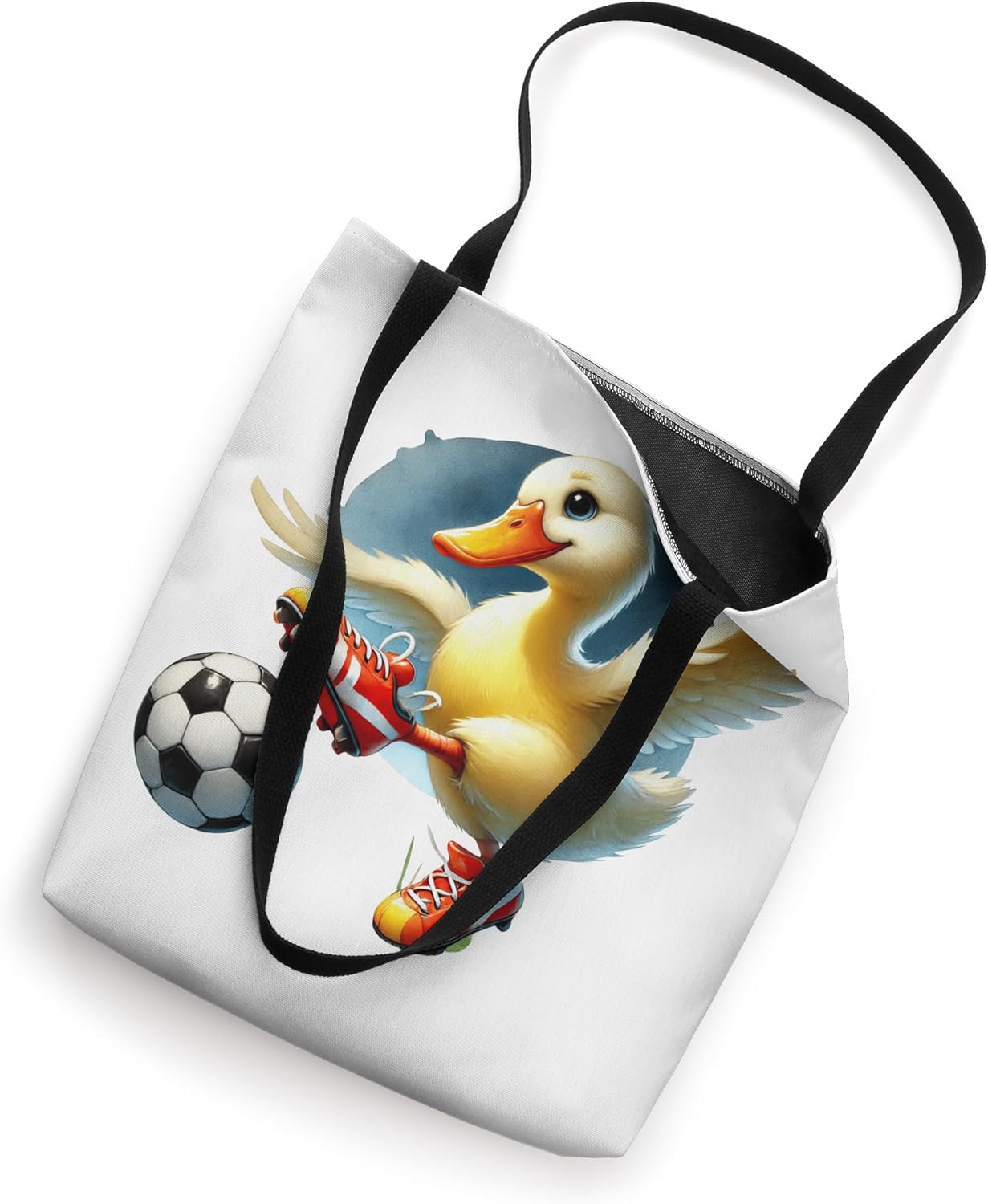 Cartoon Duck Soccer Player Kicking Ball Tote Bag