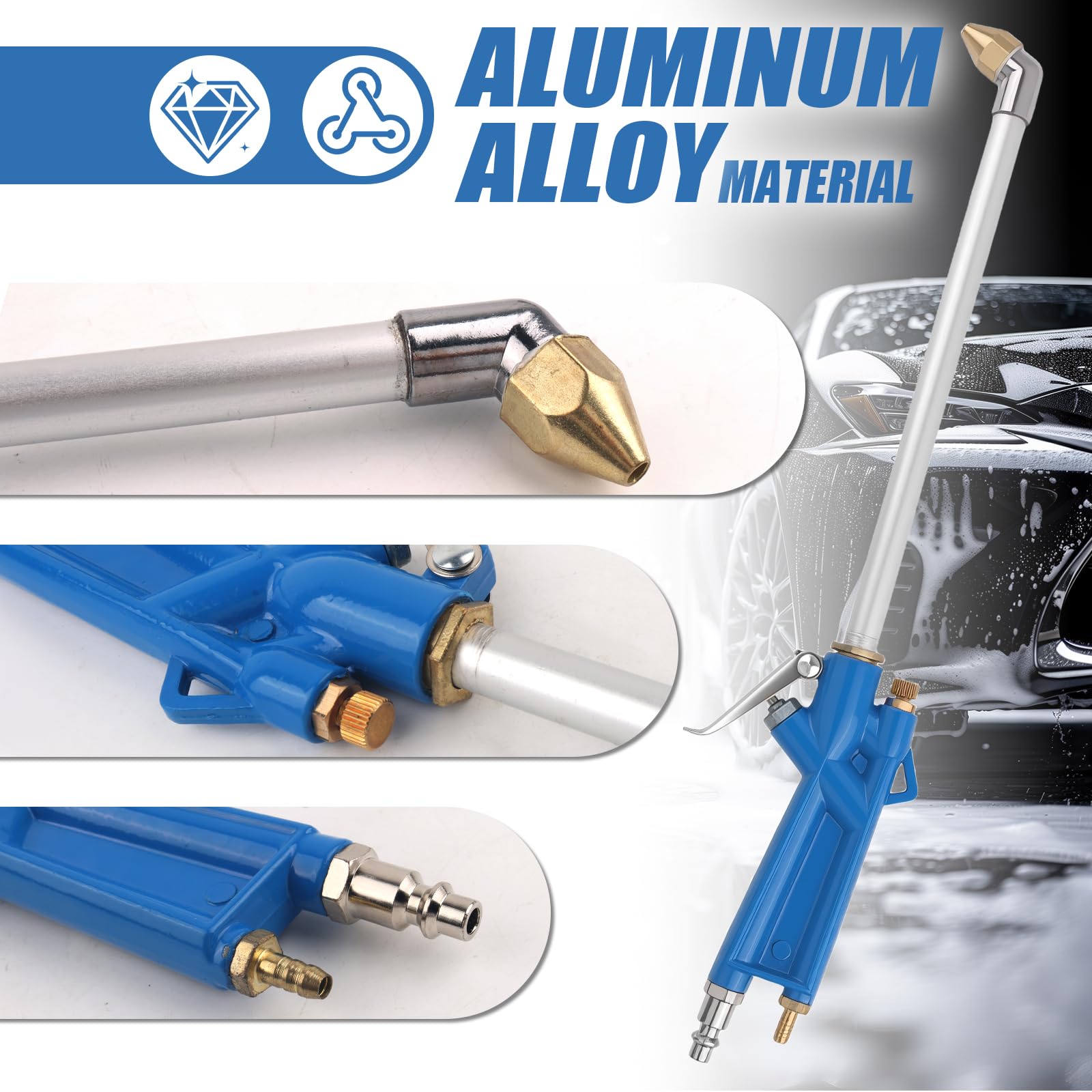 Pistolet de nettoyage pour moteur à air comprimé avec tuyau de 1 m, pistolet pulvérisateur pneumatique coudé pour nettoyage de détail de la poussière du moteur de voiture, pistolets à air long