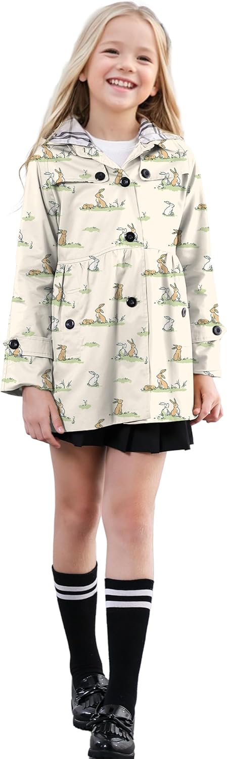 SANGTREE Girl's Waterproof Trench Coat Hooded Lightweight Windbreaker Rain Jackets