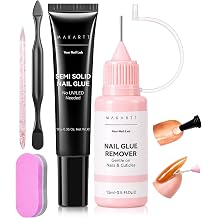 Makartt Press On Nail Glue and Remover Kit, 10g Semi-Solid Glue Air Dry in 20s with Adjustable Time for beginners, 15ML Acetone-Free Debonder with Jojoba Oil for Press-on DIY Users, No UV Lamp Needed