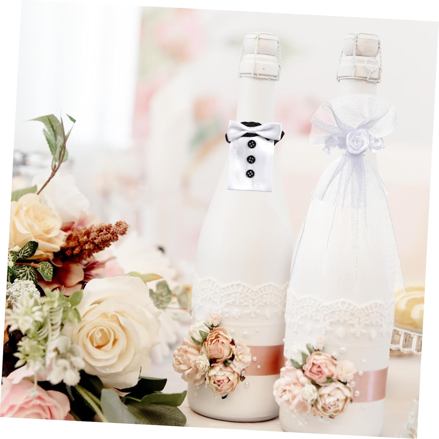 Cabilock Wine Dress Suit 4pcs Wine Bottle Cover Decorations Romantic Stylish for Valentine's Day