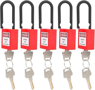 Safety Lockout Padlock Sets, 5 Sets Lockout Lock 38mm Nylon Engineered Dustproof Security Padlock for Logistics Transport Manufacturing (Red)