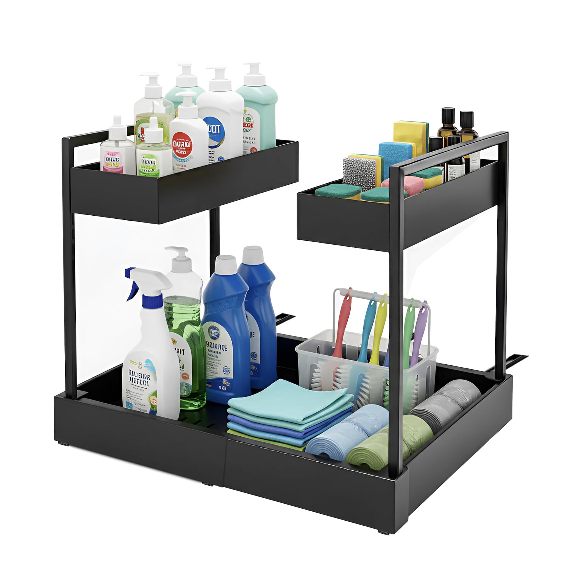 Photo 1 of Expandable Under Sink Organizer, 2-Tier Height Adjustable Sliding Rack, Carbon Steel Frame with Ball-Bearing Slides, 12.8”–20.5” Width for Kitchen & Bathroom(Does Not Fit Cabinets with Middle Divider)