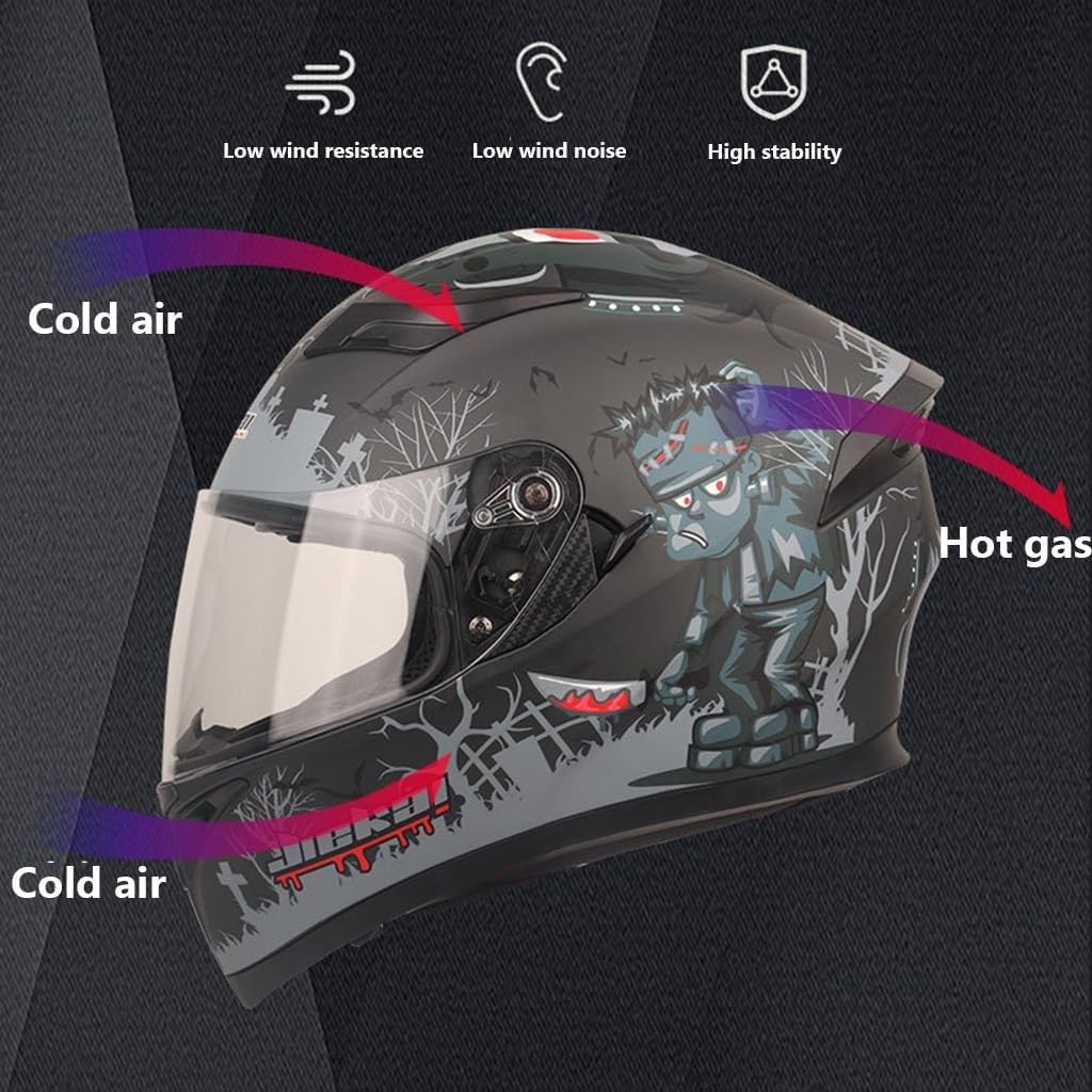 Casco Integrale da Moto Capacete da Uomo per Fuoristrada e Cruiser, Traspirante, Comodo e Protettivo con Doppia Visiera, Taglie O, XL (61-62 cm).