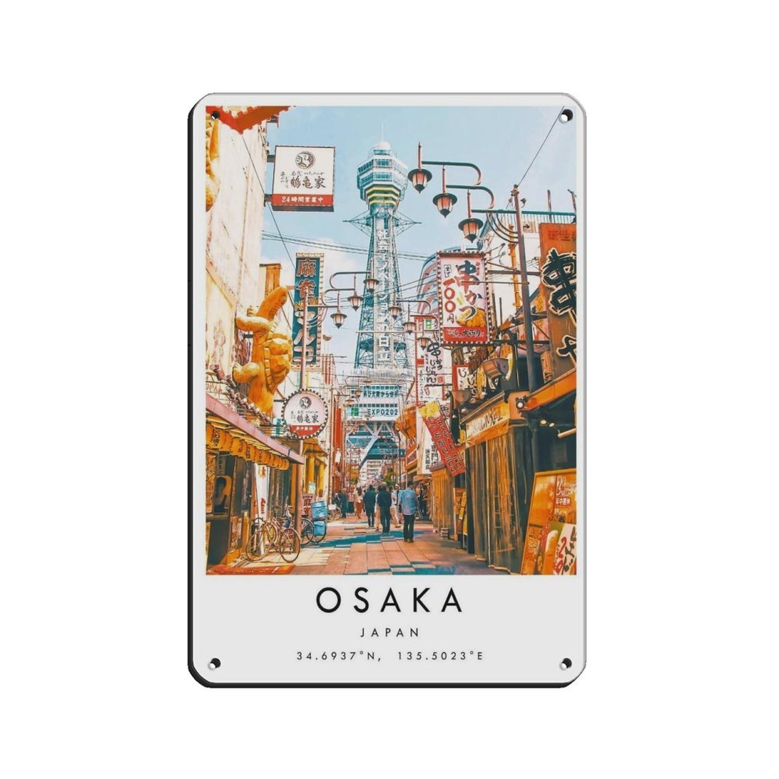 Osaka Travel, Japan Poster Tin Sign Vintage Metal Pub Club Cafe Bar Home Wall Art Decoration Poster Retro 8x12inch(20x30cm)