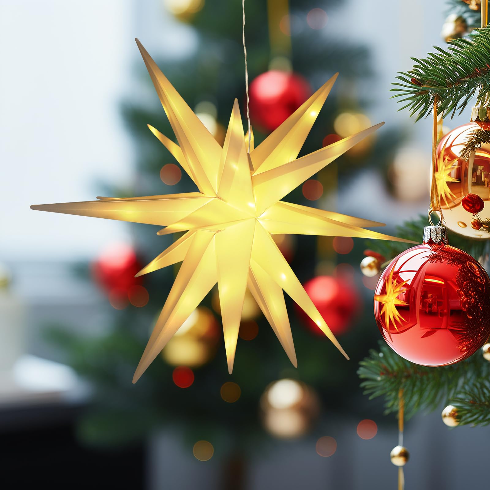 Auting LED Sterne weihnachtsdeko fenster, 40cm 50LEDS 3D Leuchtstern Weihnachtsdeko Innen, USB Warmweiß Weihnachtsstern für fenster,Weihnachten Deko, Balkon, Party, Hochzeit,Lichtervorhang