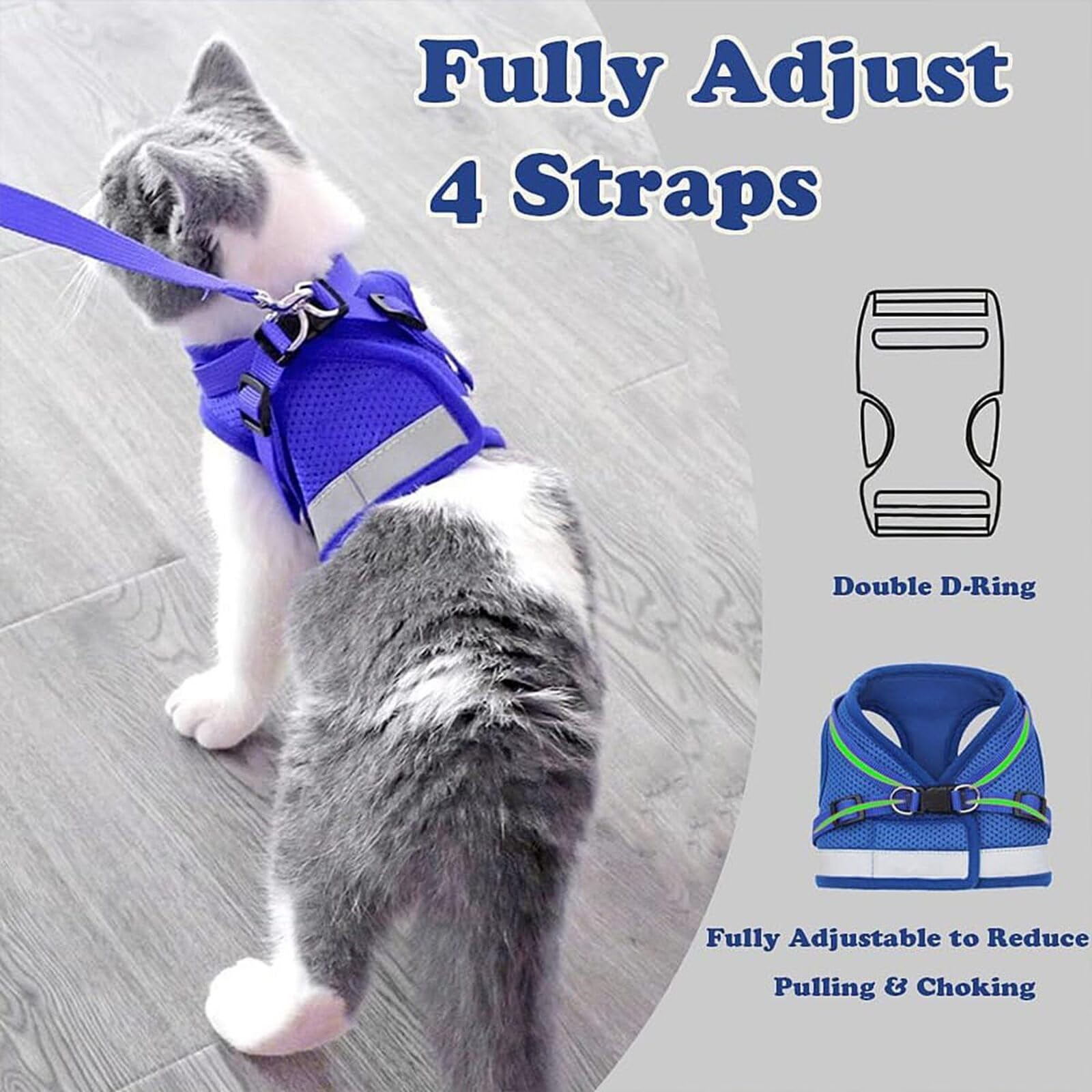Escape-Proof Soft Mesh Cat Harness and Leash Set, No Pull Vest for Kittens and Small Animals (Rabbits, Mice, Cats) - Image 4