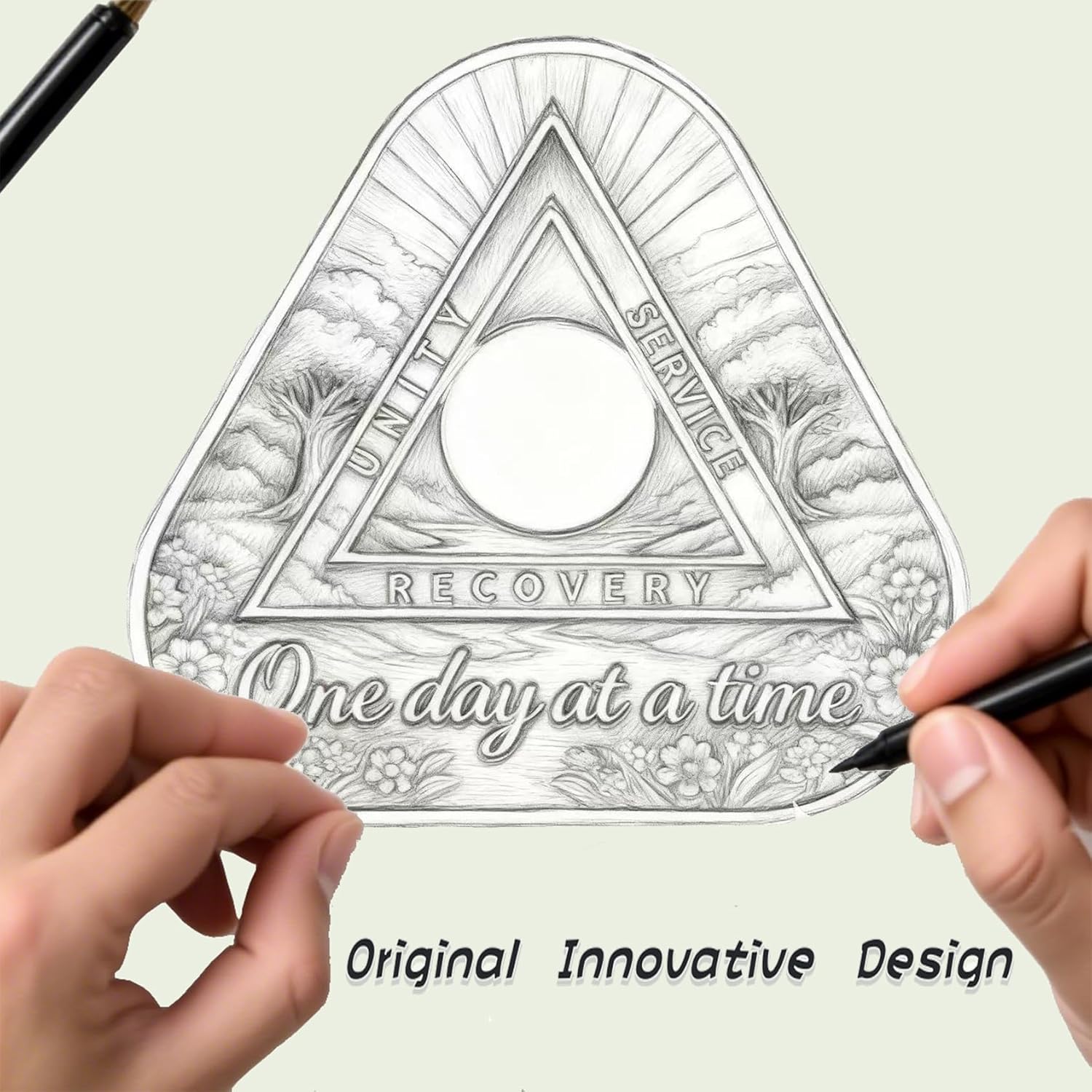 One Day at a Time Serenity Prayer Triangle Sobriety Coin Sunrise AA Medallion Recovery Chip Inspirational Gift for Sobriety Recovery and Healing (Triangle Garden Sunrise Coin, 0 Year(Blank)) - Image 5