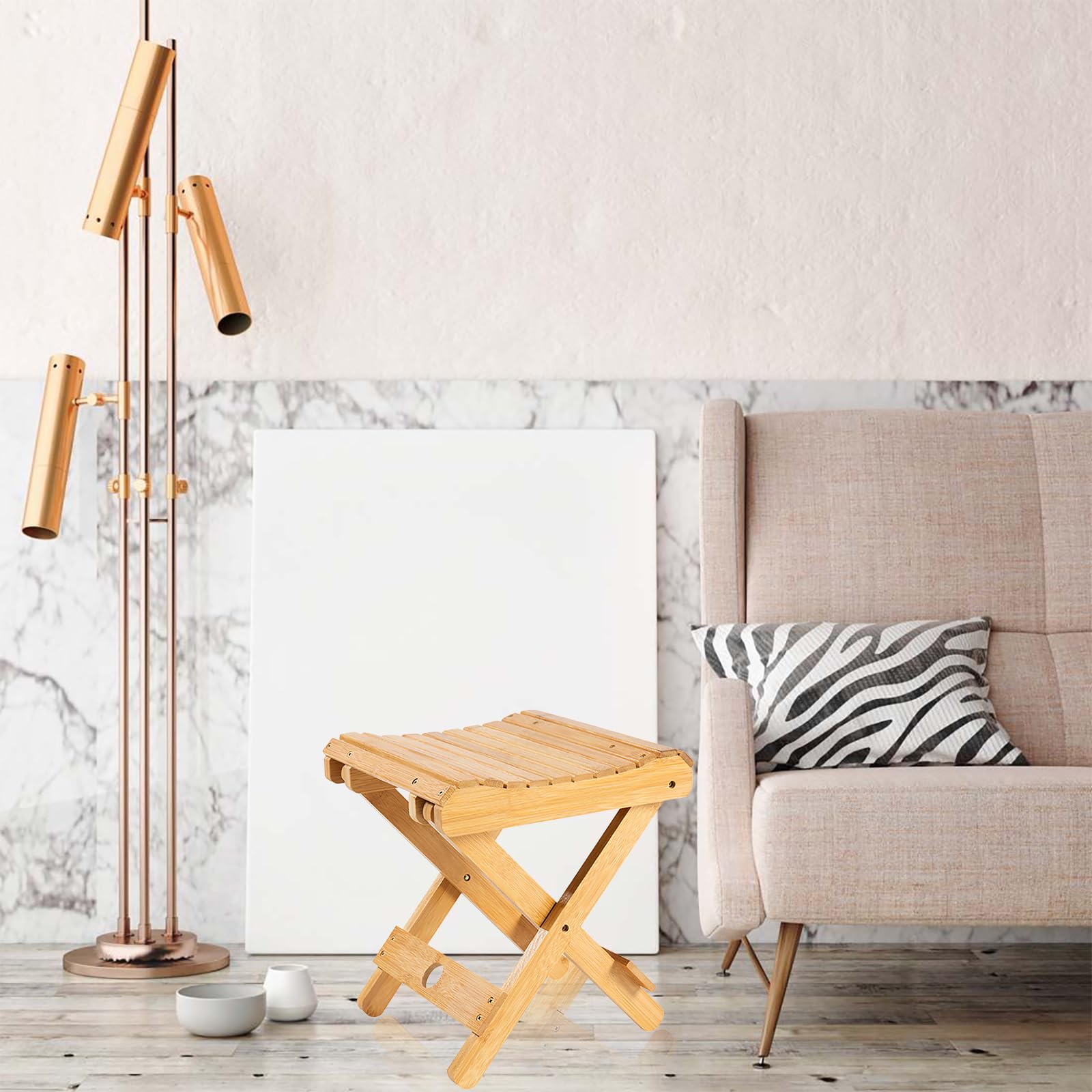 Tabouret Pliant En Bambou Naturel 11,4 X 11 X 10,2 Pouces - Marchepied Portable, Repose-Pieds Douche & Chaise Jardin