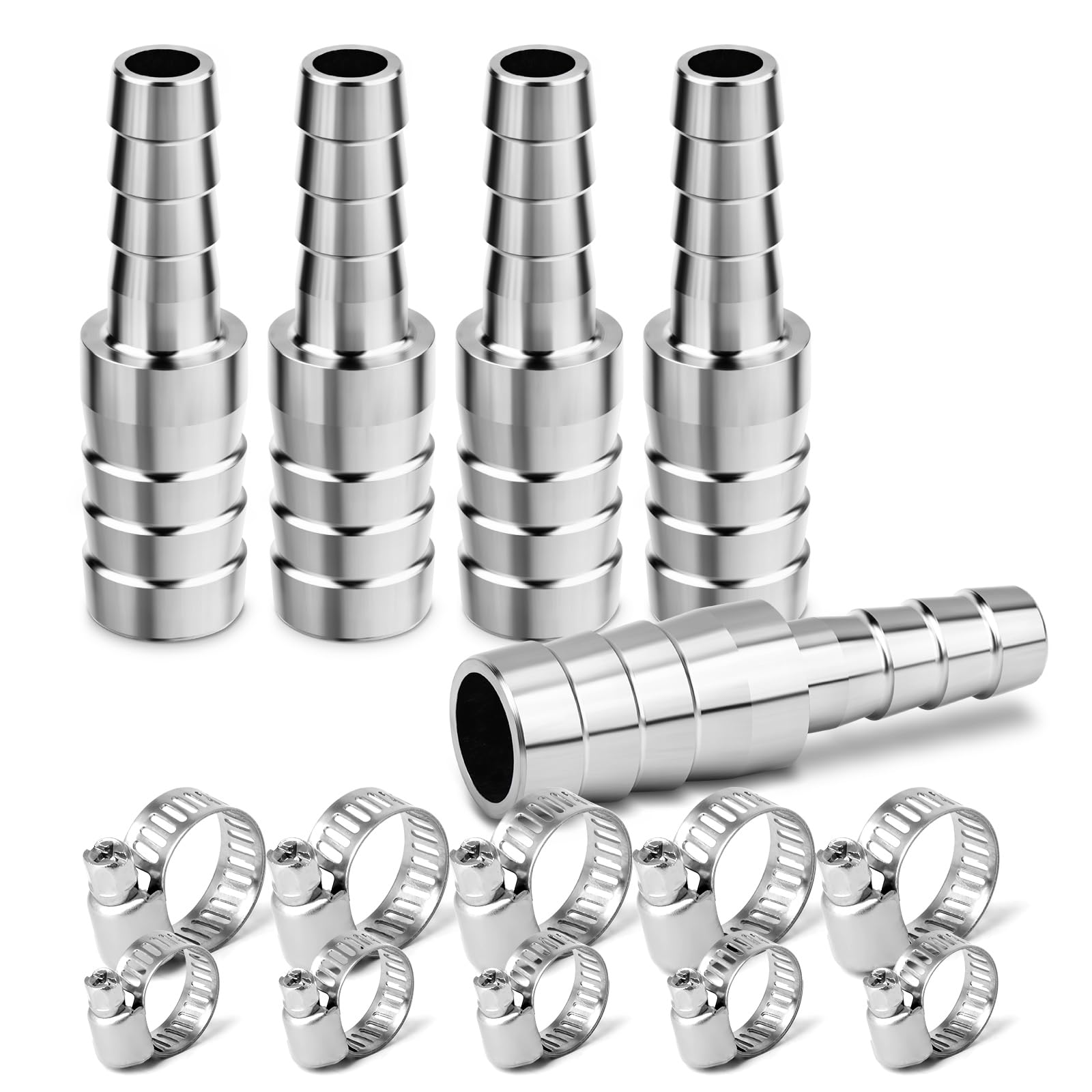Produktbild von 5 Stück 304 Edelstahl Reduzier-Stutzen 19 Mm Auf 12 Mm – Schlauchverbinder, Barb Adapter Für Wasser, Luft & Kühlmittel, Hitzebeständig