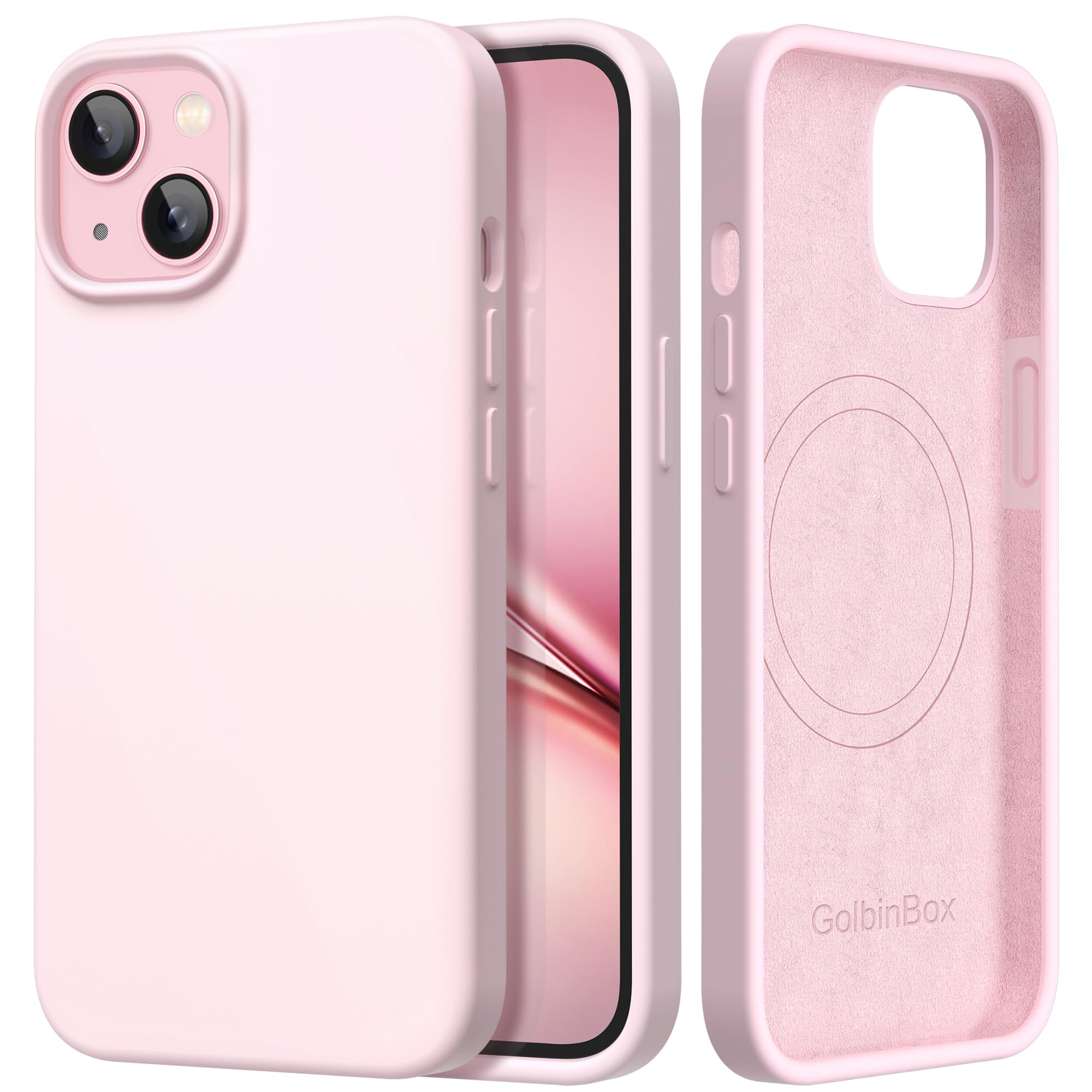 GolbinBox Magnetic for iPhone 15 Case, Compatible with MagSafe, [Soft Anti-Scratch Microfiber Lining], Slim Liquid Silicone Shockproof Protective Phone Case for iPhone 15 6.1 inch, Chalk Pink