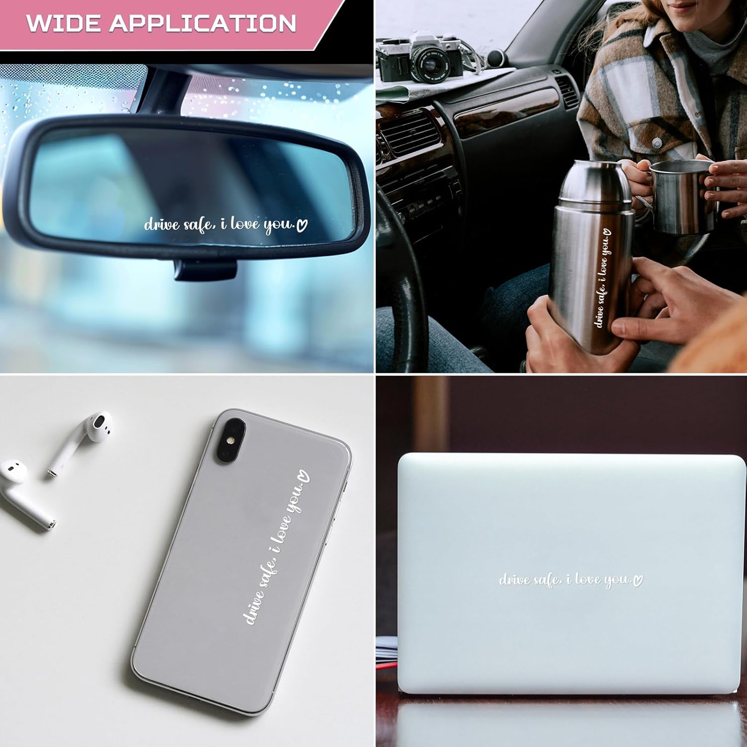 Aolamegs 5 Pack Drive Safe, I Love You Stickers, White I Love You Drive Safe Mirror Sticker for Car Window Rearview Mirror, Funny Vinyl Car Decal Drive Safe Car Accessories - Image 6