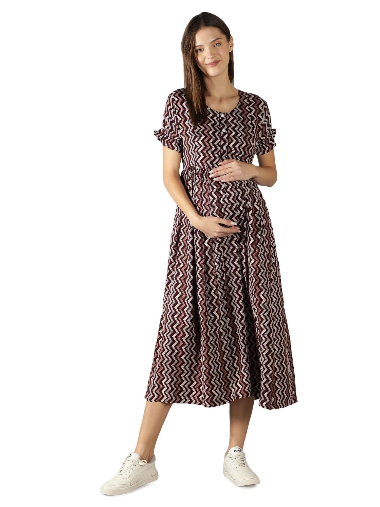 nightspree Women's Rayon Round Neck Half Sleeves Maternity Dress Feeding Kurti with Zipper (1343-MD)-picture-36