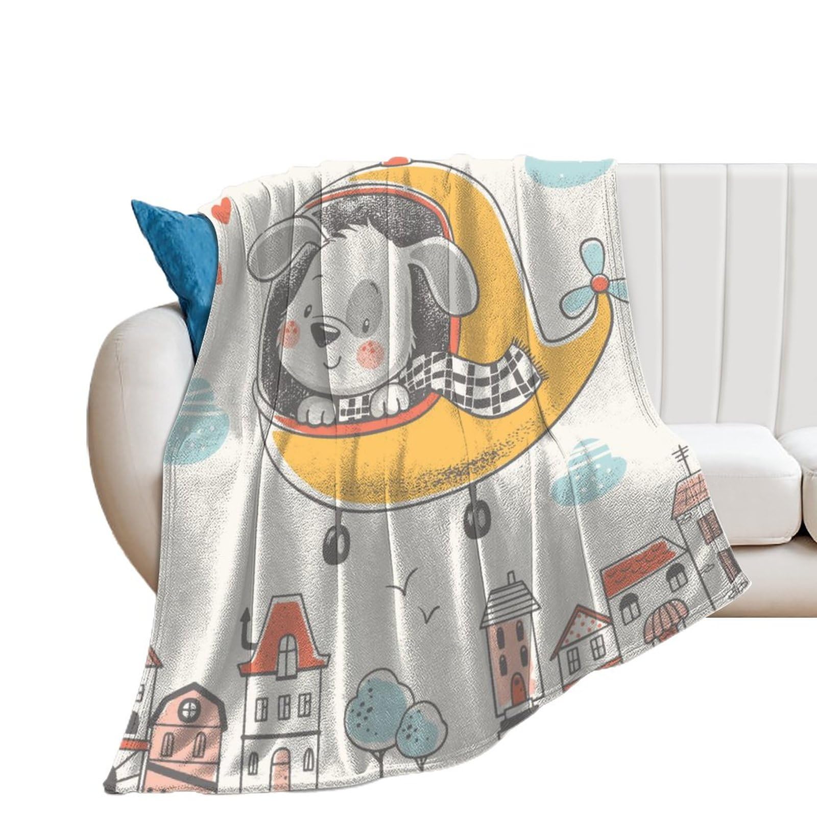 Couverture polaire chien d'avion douce pour lit et canapé 100x130cm