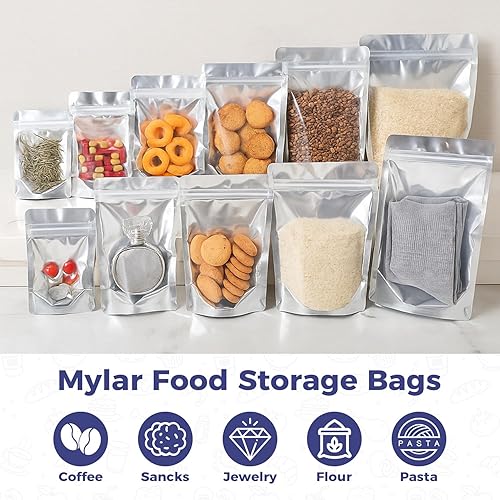 Miniatura 5 de Paquete de 300 bolsas resellables de Mylar para almacenamiento de alimentos, bolsas pequeñas de pie de 4 x 6 pulgadas, bolsas de papel de aluminio a