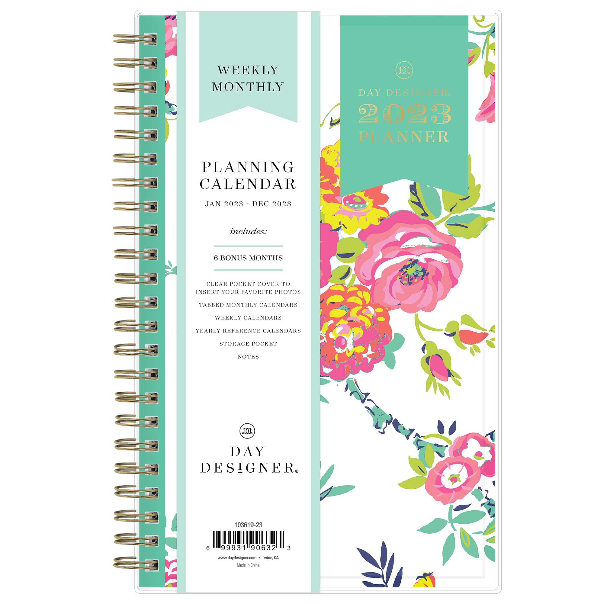 Blue Sky Day Designer for Blue Sky 2023 Weekly and Monthly Planner, 5" x 8", Clear Pocket Cover, Wirebound, Peyton White (103619-23)