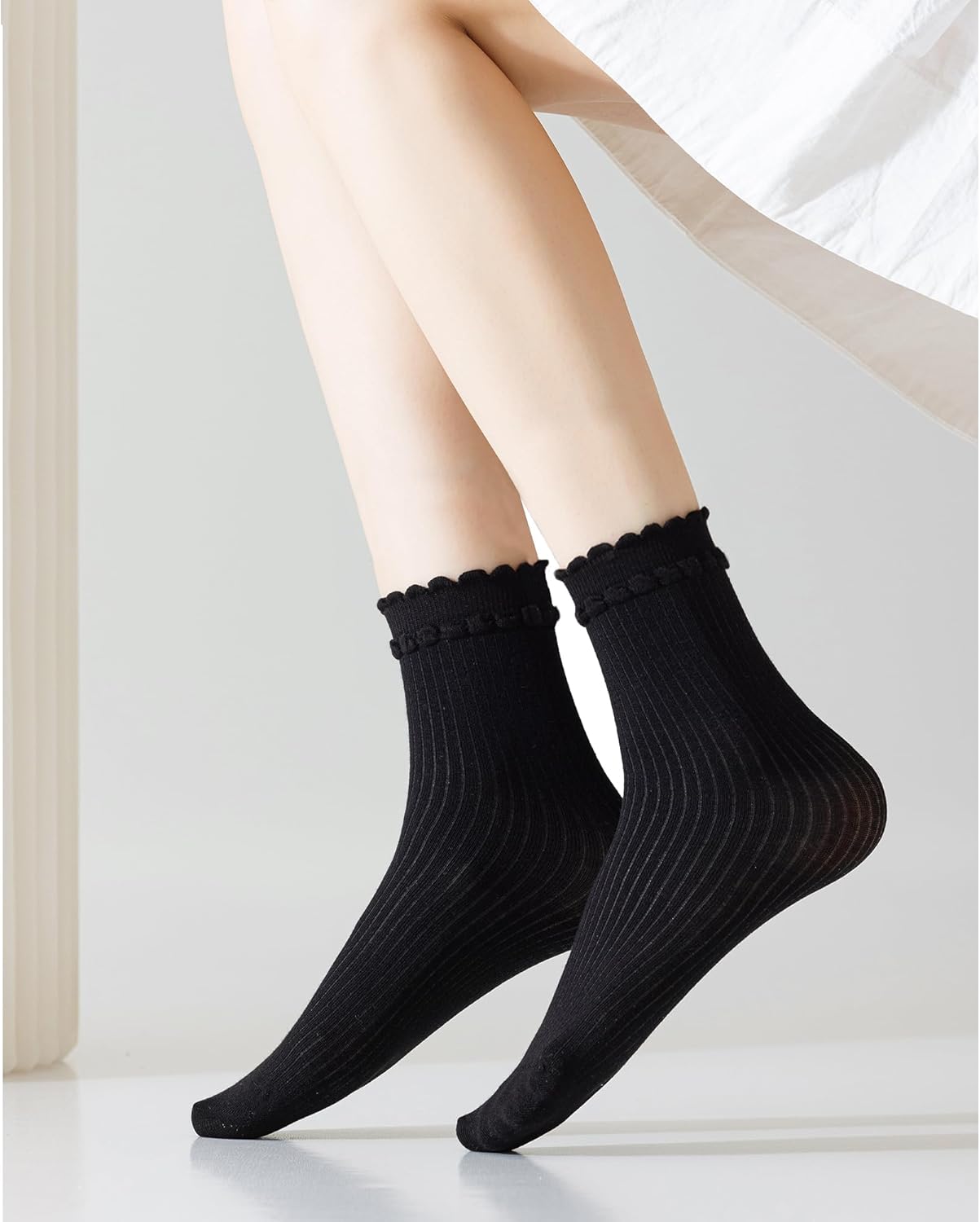 Mcool Mary Women's Ankle Socks, Breathable Cotton Crew White Frilly Socks with Cute Scalloped Edges 6 Pairs - Image 4