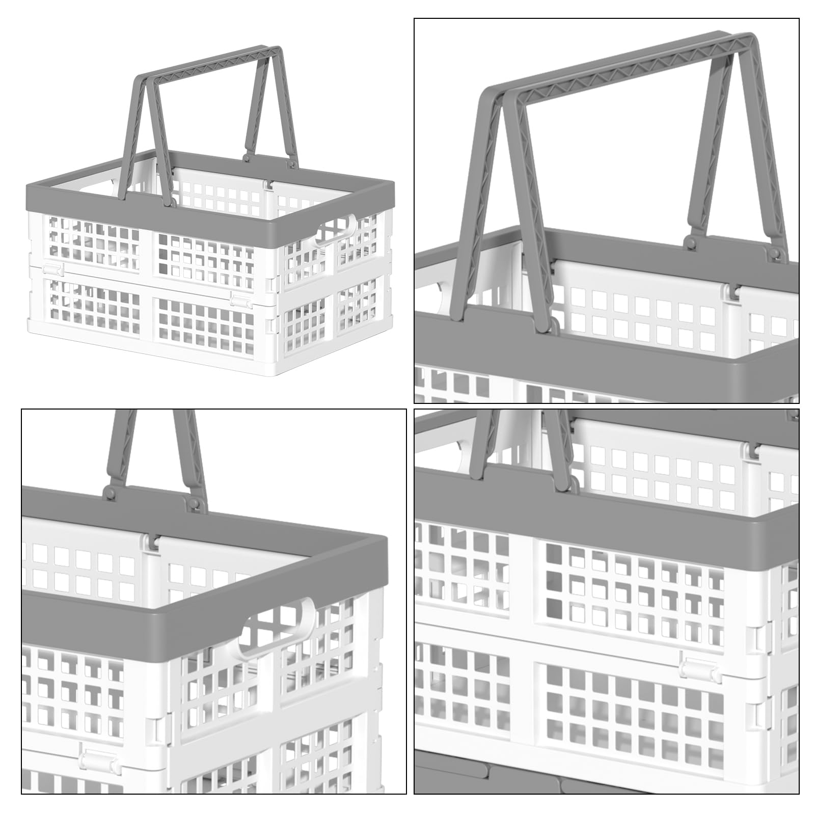 Cesta de la compra plegable, cestas de plástico reutilizables para la compra de comestibles, pequeñas cajas de almacenamiento plegables con asas, 2 unidades