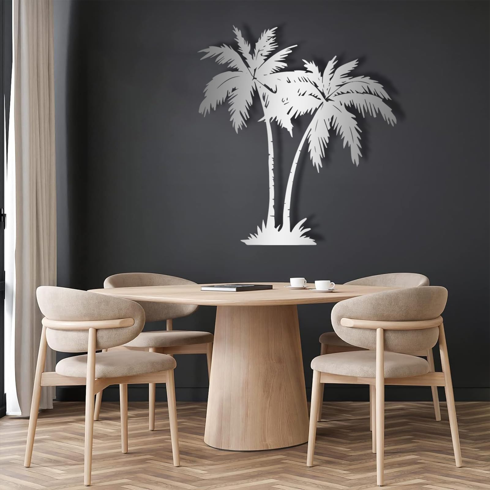 Nowoczesna minimalistyczna metalowa palma i bananowa dekoracja ścienna (biała, 100 x 91 cm)