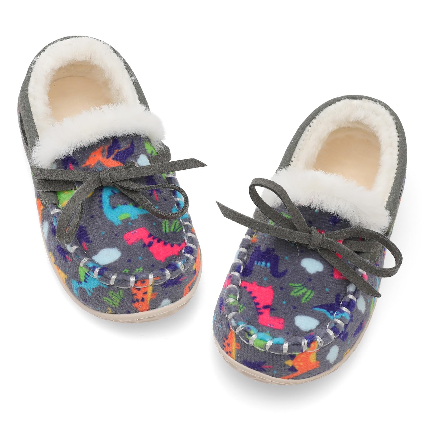 Scurtain Kids Toddler Slippers Faux Suede Loafer for Boys Girls Baby Kids Loafer Toddler Loafer baby slippers baby boy slippers Grey/Dino 4 Infant, Grey/Dinosaur