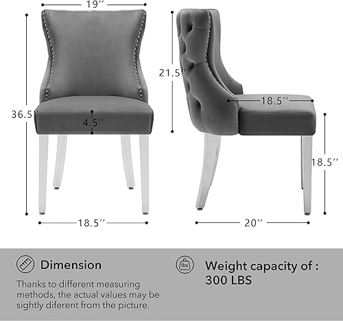 Miniatura 3 de LOULENS Juego de 2 sillas de comedor lujosas de terciopelo, modernas sillas de comedor tapizadas con patas de acero inoxidable, color gris oscuro