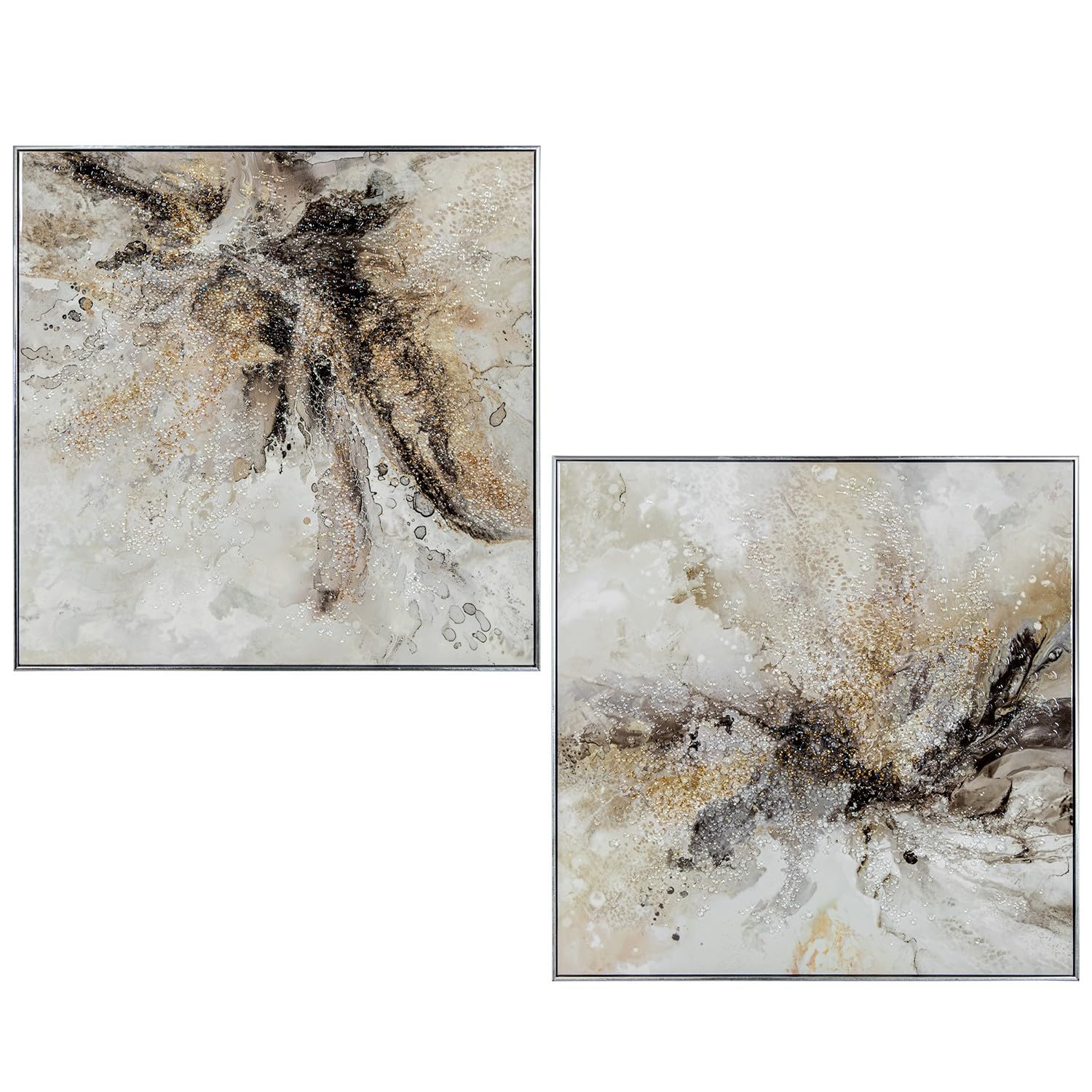 Tableaux abstraits DRW avec cadre doré noir 82x82 cm pour salon