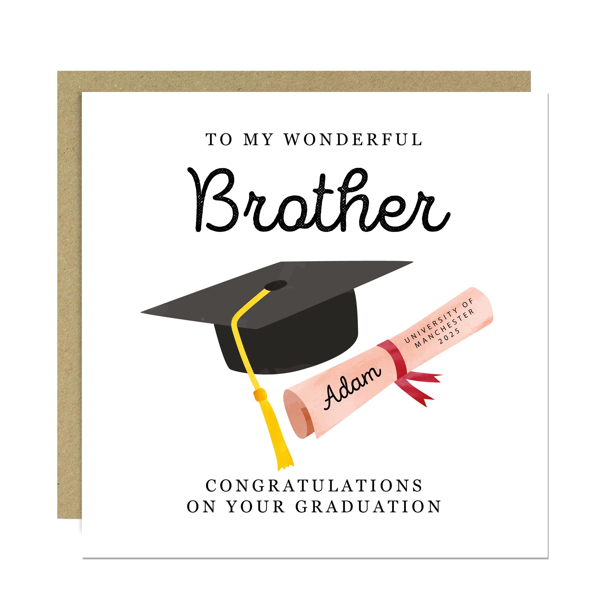 RED OCEAN Personalised Graduation Card For Brother Congratulations On Your Graduation Well Done Graduate 145x145mm With Kraft Envelope For Him