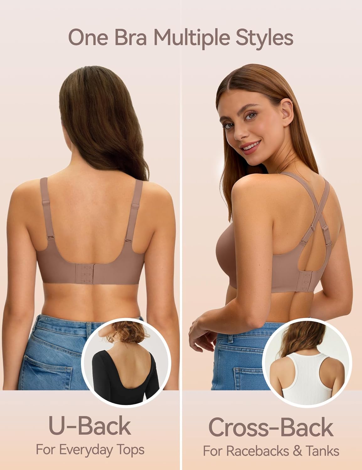 LUCKMEEY Womens Wireless Bras Sexy V Mesh Brallete Supportive Jelly Bra Seamless Tshirt Bra (U-Back & Crossback) - Image 3