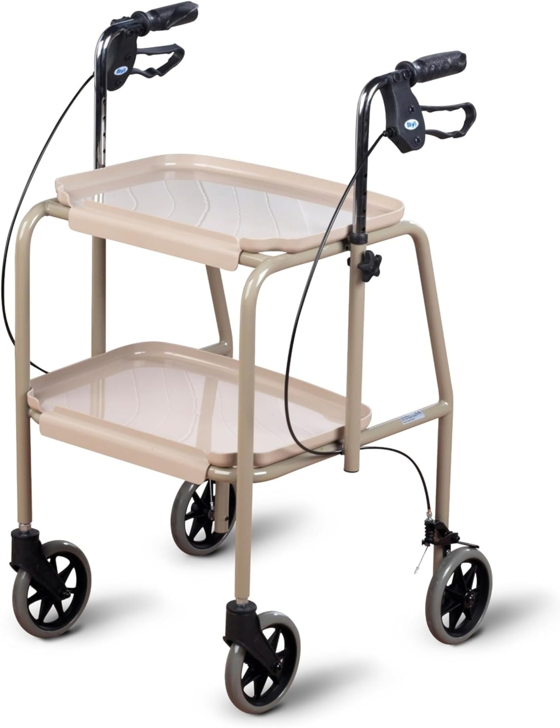 HOMECRAFT Mobility Walker Trolley with Wheels - Adjustable Walking Frame with Trays, Walking Aid for Elderly, Lightweight Mobility Aid with Hand Brakes, Compact Rollator for Indoor Use - Beige