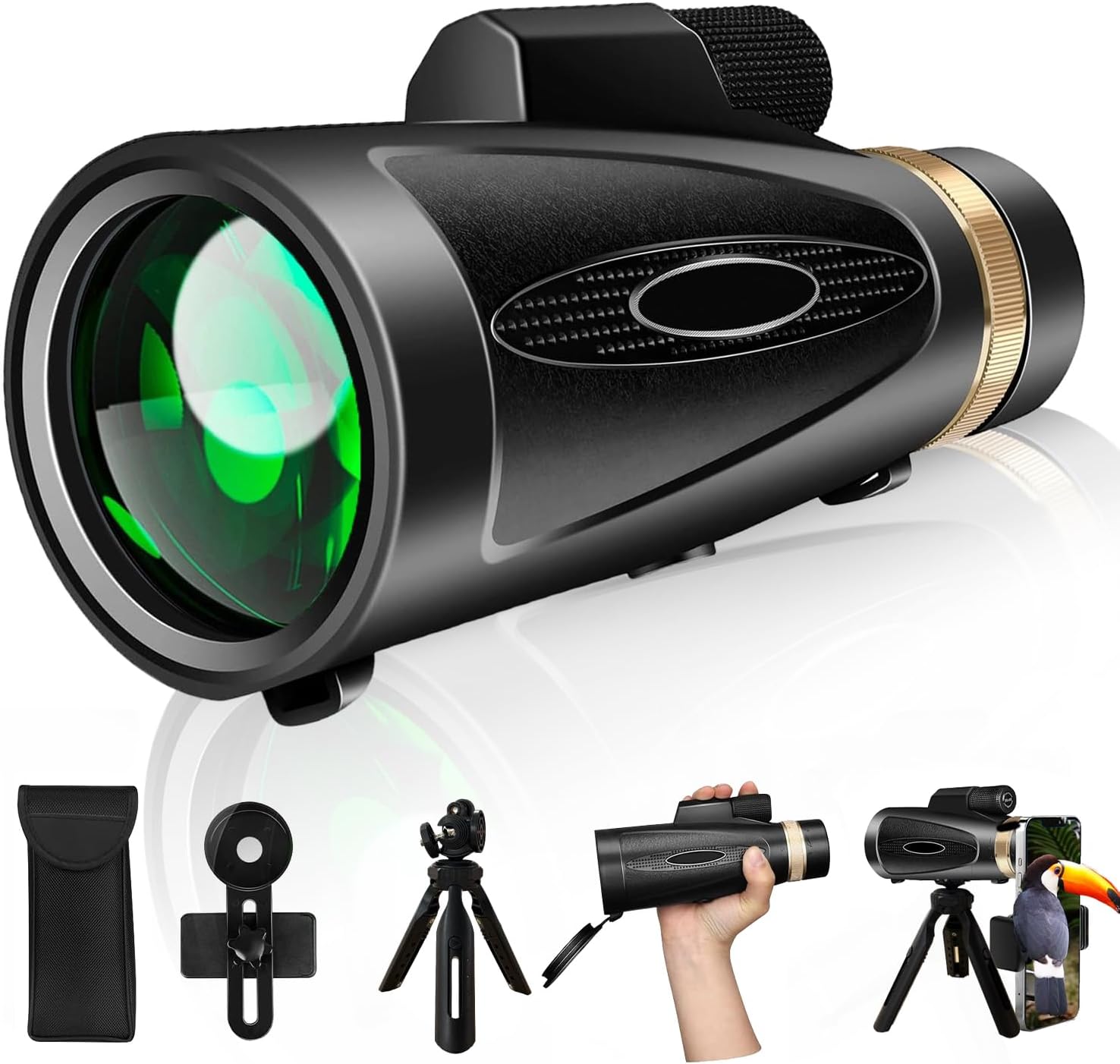 Monocular Telescope 12X60 HD High Power with Smartphone Adapter Tripod Larger Vision Monoculars for Adults with BAK4 Prism & FMC Lens Suitable for Bird Watching Hiking Camping Wildlife-Black