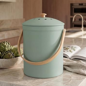 Beautiful Kitchen Compost Bin with Smell Proof Lid - Rust Proof and Odorless Compost Bucket for Your Countertop with No Smell Filters - Easy to Clean 1.1 Gallon Bin Looks Great On Any Kitchen Counter