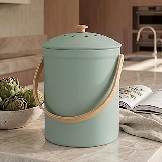 Beautiful Kitchen Compost Bin with Smell Proof Lid - Rust Proof and Odorless Compost Bucket for Your Countertop with No Smell Filters - Easy to Clean 1.1 Gallon Bin Looks Great On Any Kitchen Counter