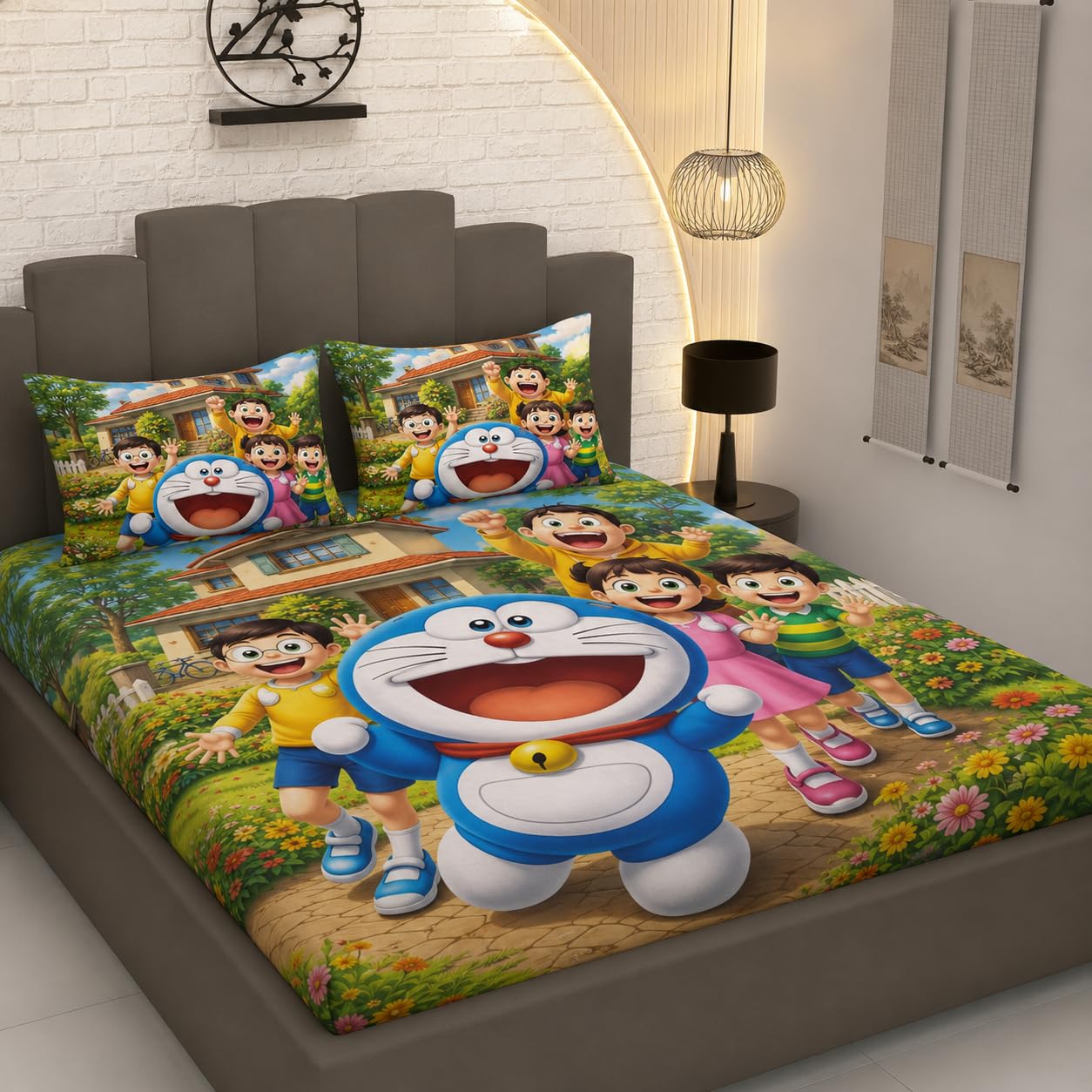 DECOR WELL 7d Bedsheet for Double Bed King Size with 2 Pillow Covers, Polycotton 220 TC Super Soft & Breathable, Wrinkle Free | Old Doraemon | Printed Bedsheet Set (90x100 Inch)-image-12