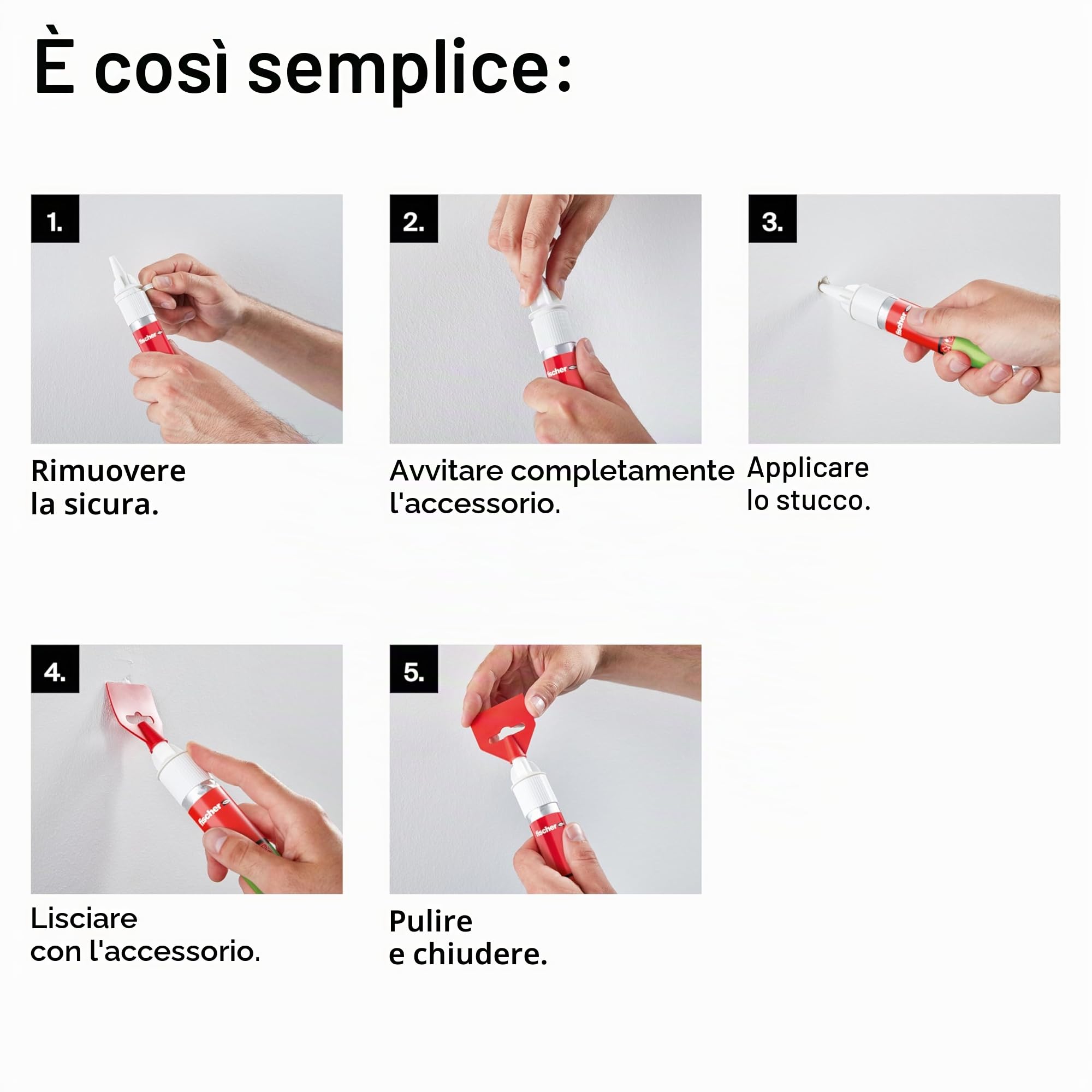 Fischer REPAIR SPATZTEL, 1 spatola di riparazione, 70 ml, riempie i fori, ripara le crepe, si indurisce rapidamente, senza attrezzi, 545948 prodotto assortito