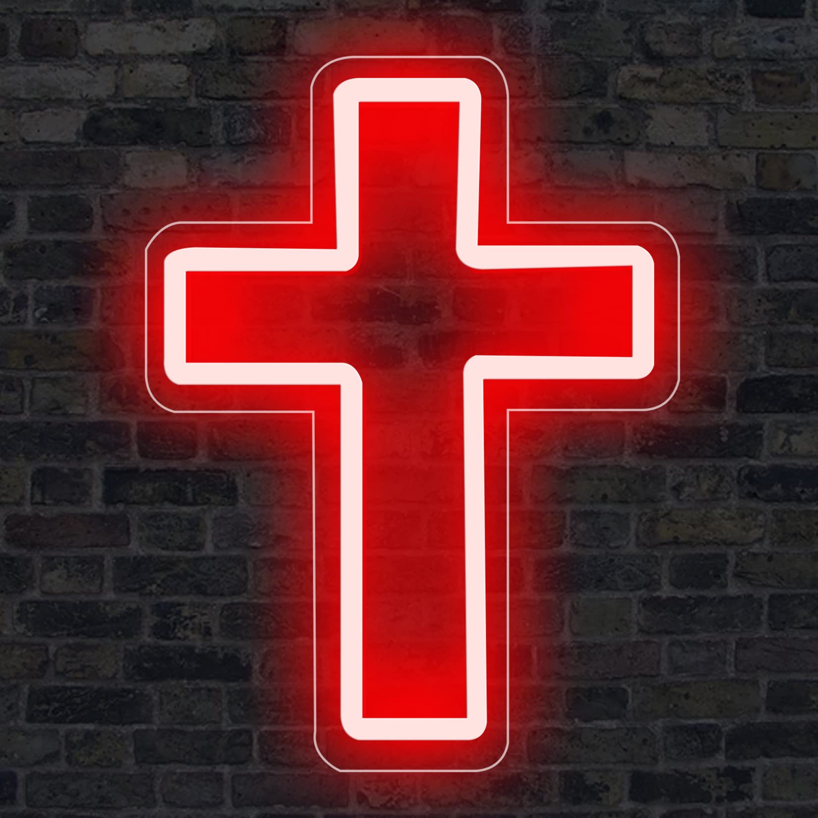 Enseigne Lumineuse Néon Croix Jésus - Lampe Acrylique 50x40 Cm - Décoration Murale