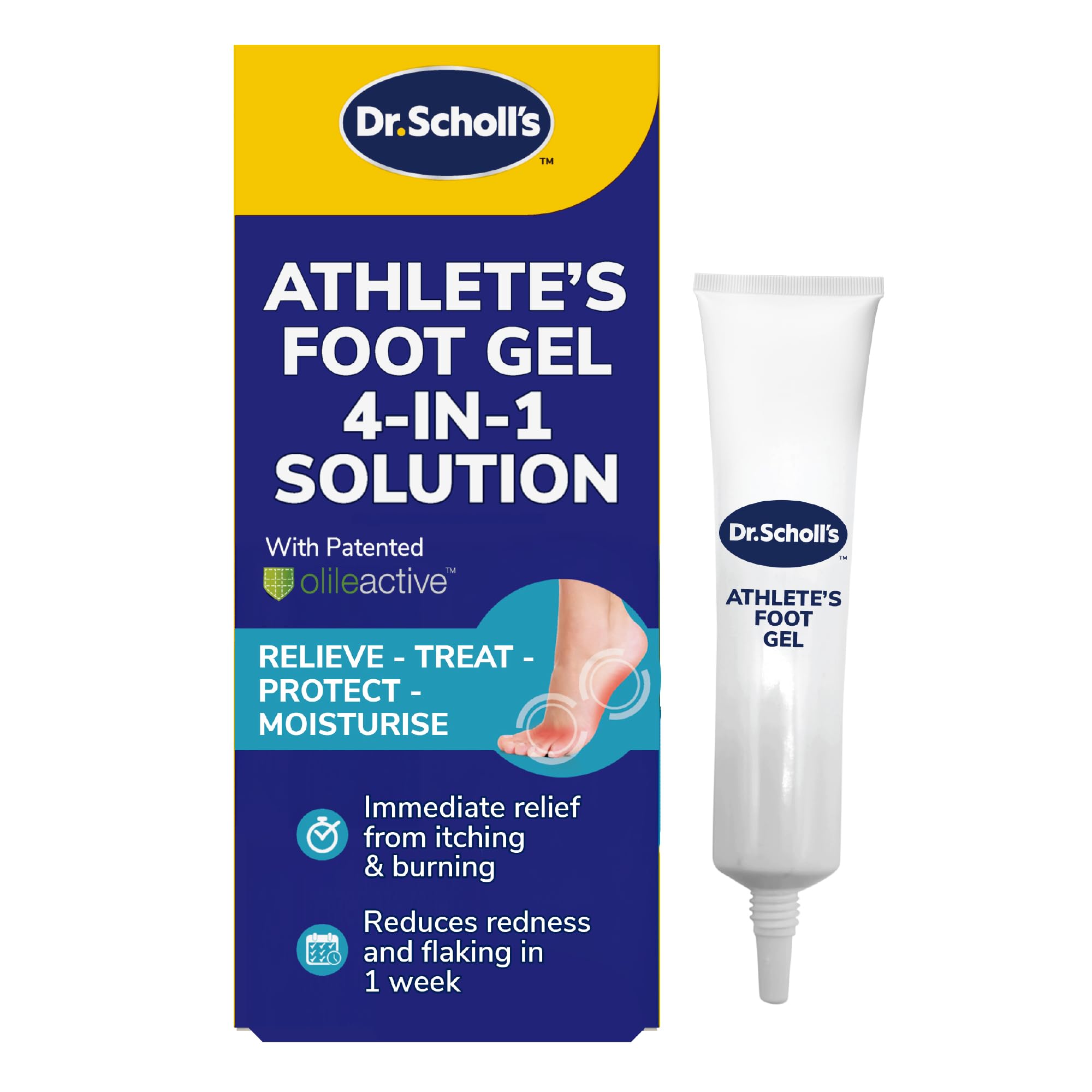 Dr. Scholl’s Athlete’s Foot Gel 4-in-1 Treatment - Immediate Relief from Itching and Burning, Antifungal Cream, Destroys Athlete’s Foot Fungi, Prevents Further Infections, One-Month Supply, 10ml