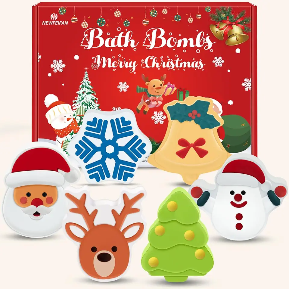 Christmas Bath Bombs Set for Kids,Boys &amp; Girls Stocking Stuffers Gift, Handmade 6 Fun Organic for Children, Gentle Formula Creates, Relaxing Aromas for Women