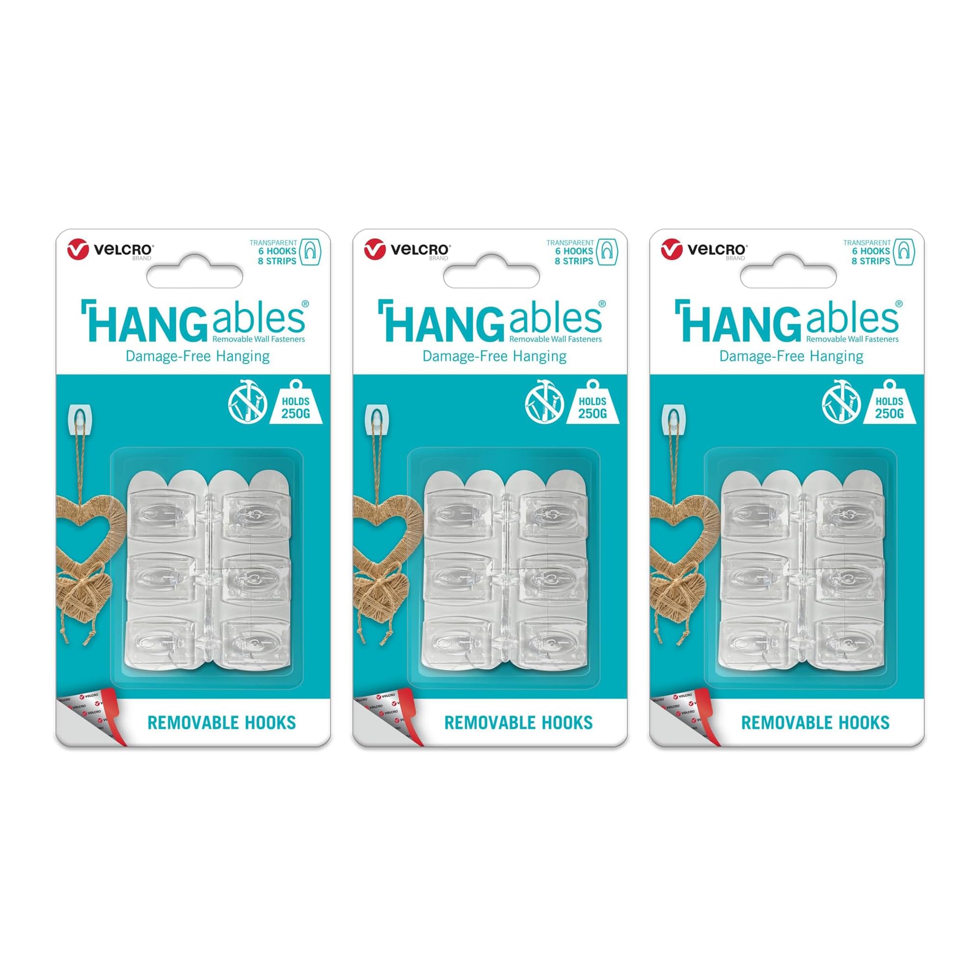 Velcro Brand, HANGables Removable Micro Hooks, 18 x Transparent Hooks, Damage Free Hanging, Holds 250g per Hook