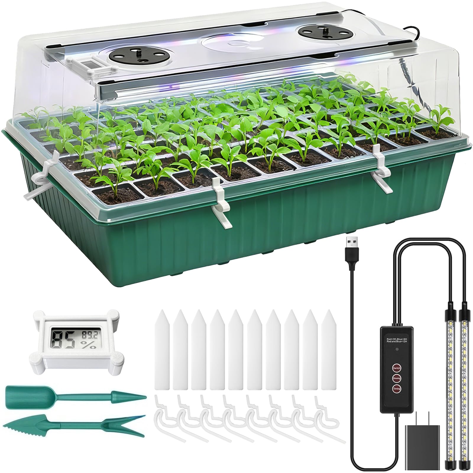 Vassoio di avviamento per semi autoirrigante con luce crescente,Kit di avviamento per semi a 60 celle con cupola di umidità, kit di germinazione dei semi, vassoi di germinazione delle piante