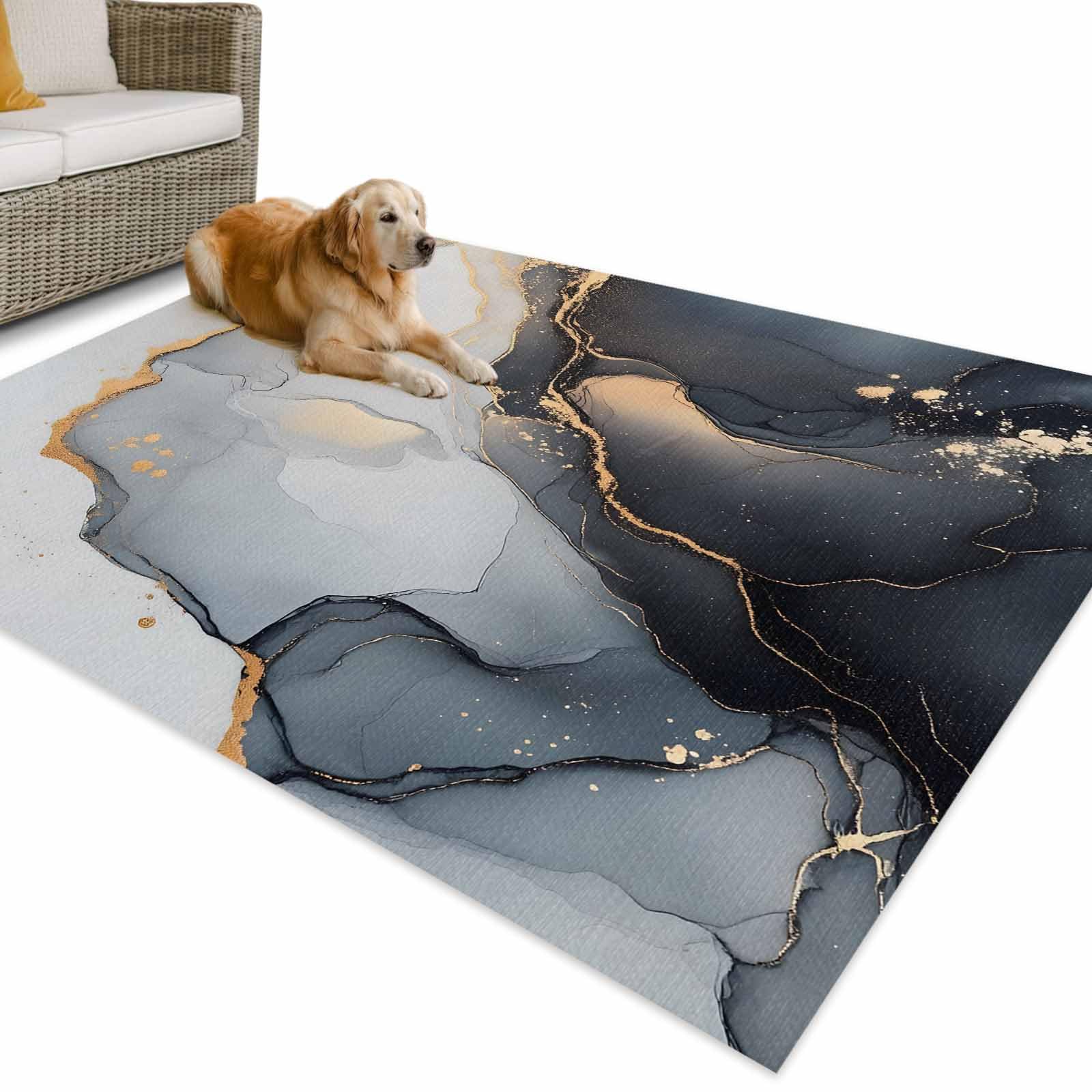 Outdoor Rug 4x6ft Black Gray Gradient Marble Texture Patio Area Rugs Waterproof Easy Cleaning Non Shedding Thick Mats Abstract Pattern Carpet for Indoor Outdoor Porch Deck Backyard Balcony
